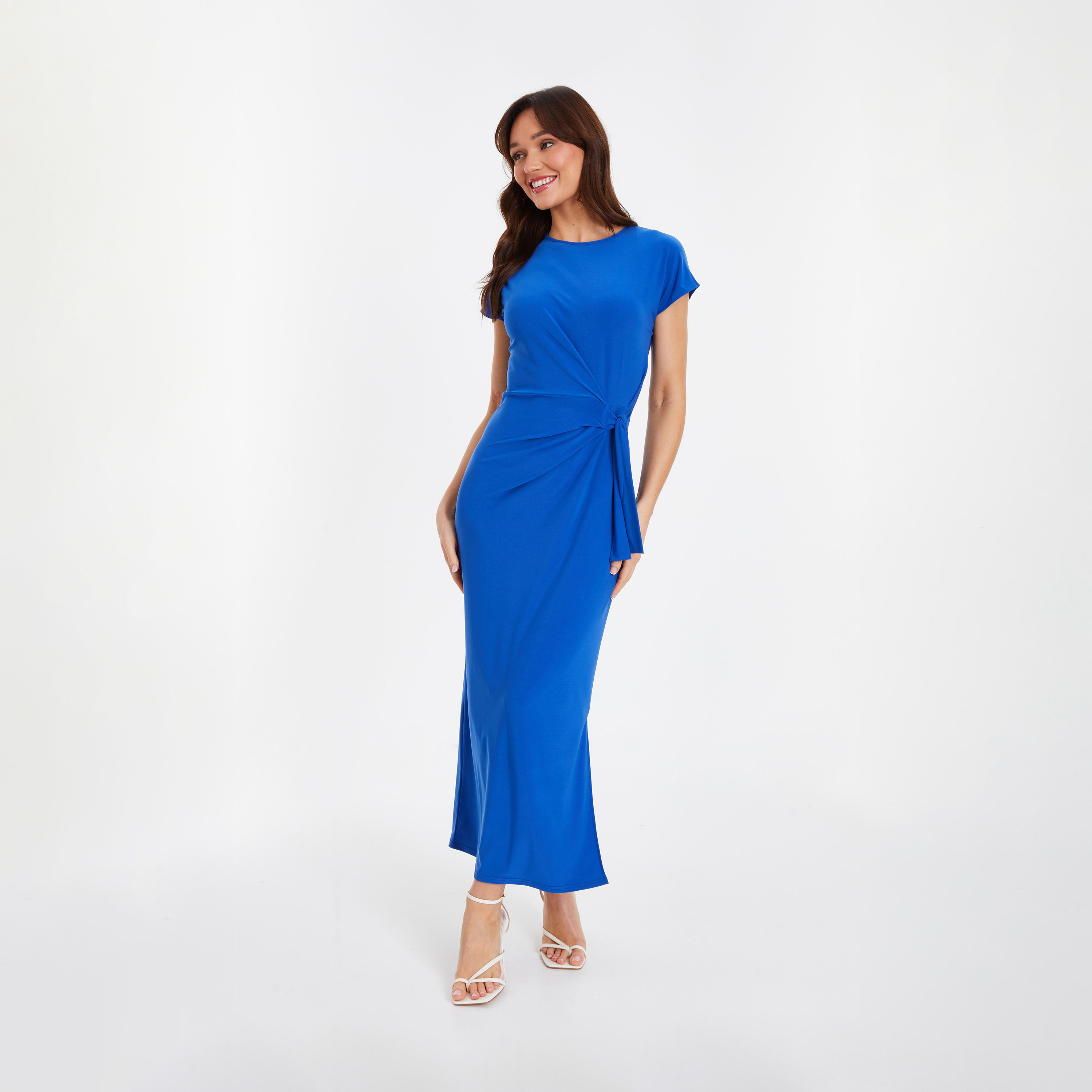 كويز- فستان أزرق طويل مع تفاصيل ملتوية-women-clothing-dresses-image-1