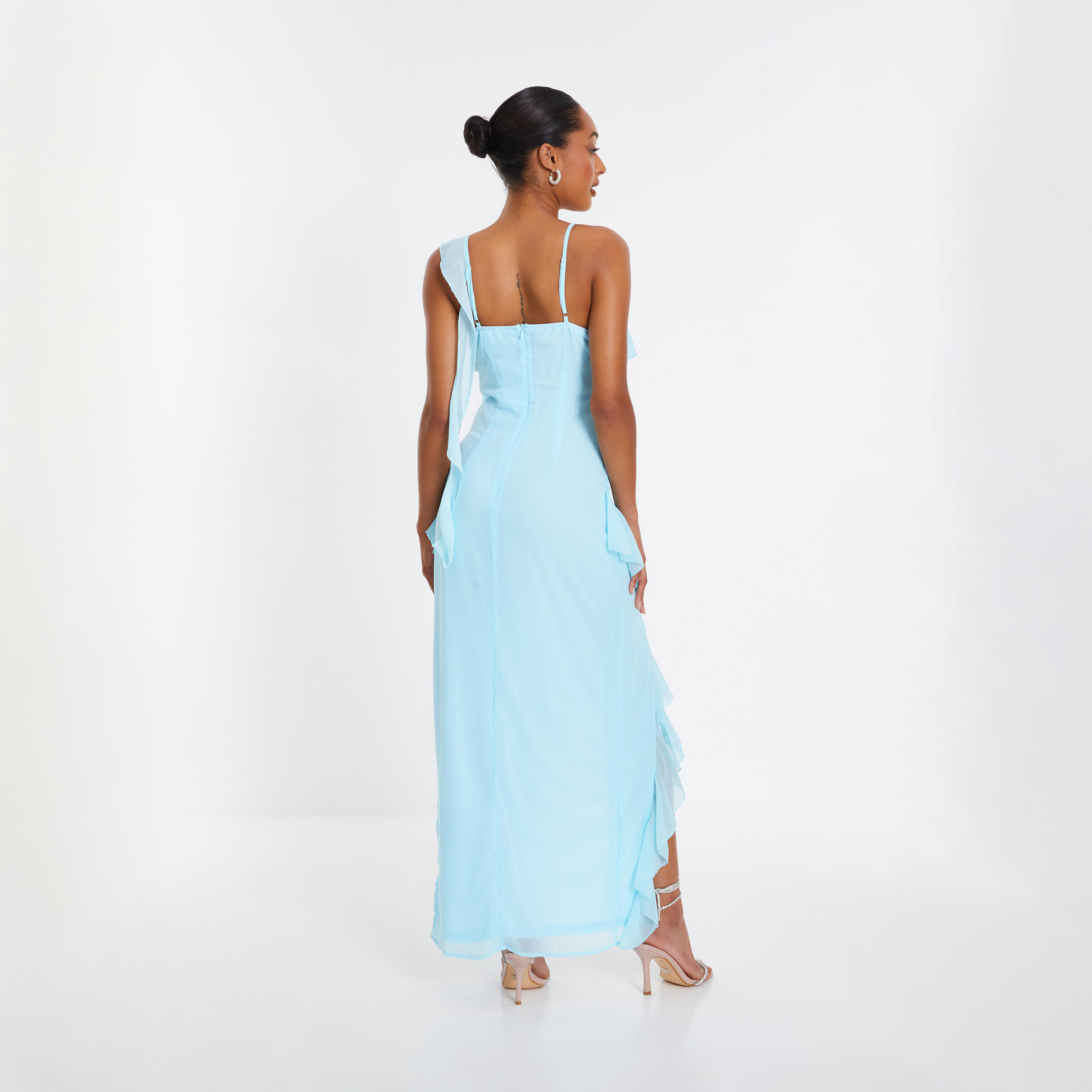 Quiz Light Blue Chiffon Frill Evening Maxi Dress -women-clothing-dresses-image-2