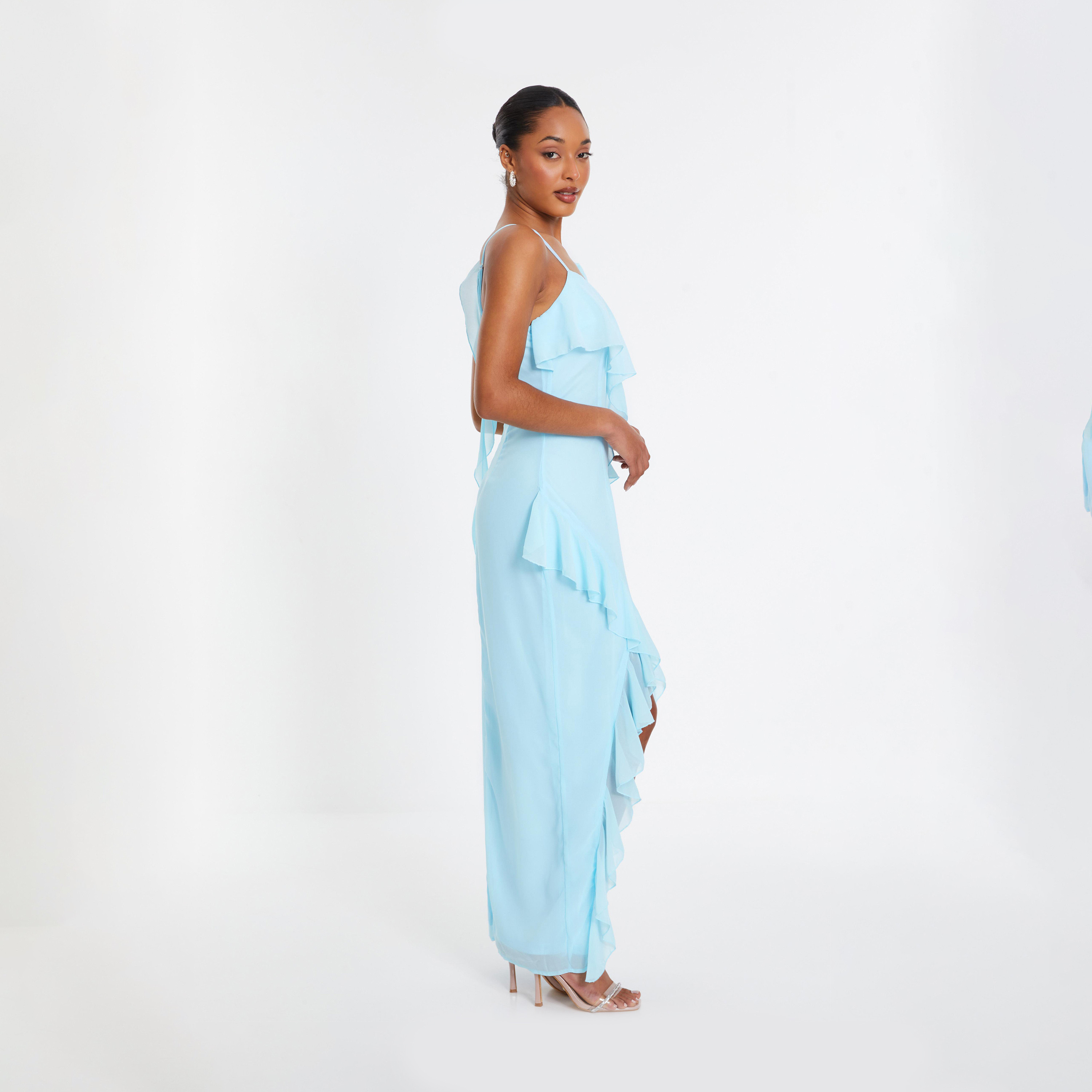 Quiz Light Blue Chiffon Frill Evening Maxi Dress -women-clothing-dresses-image-3