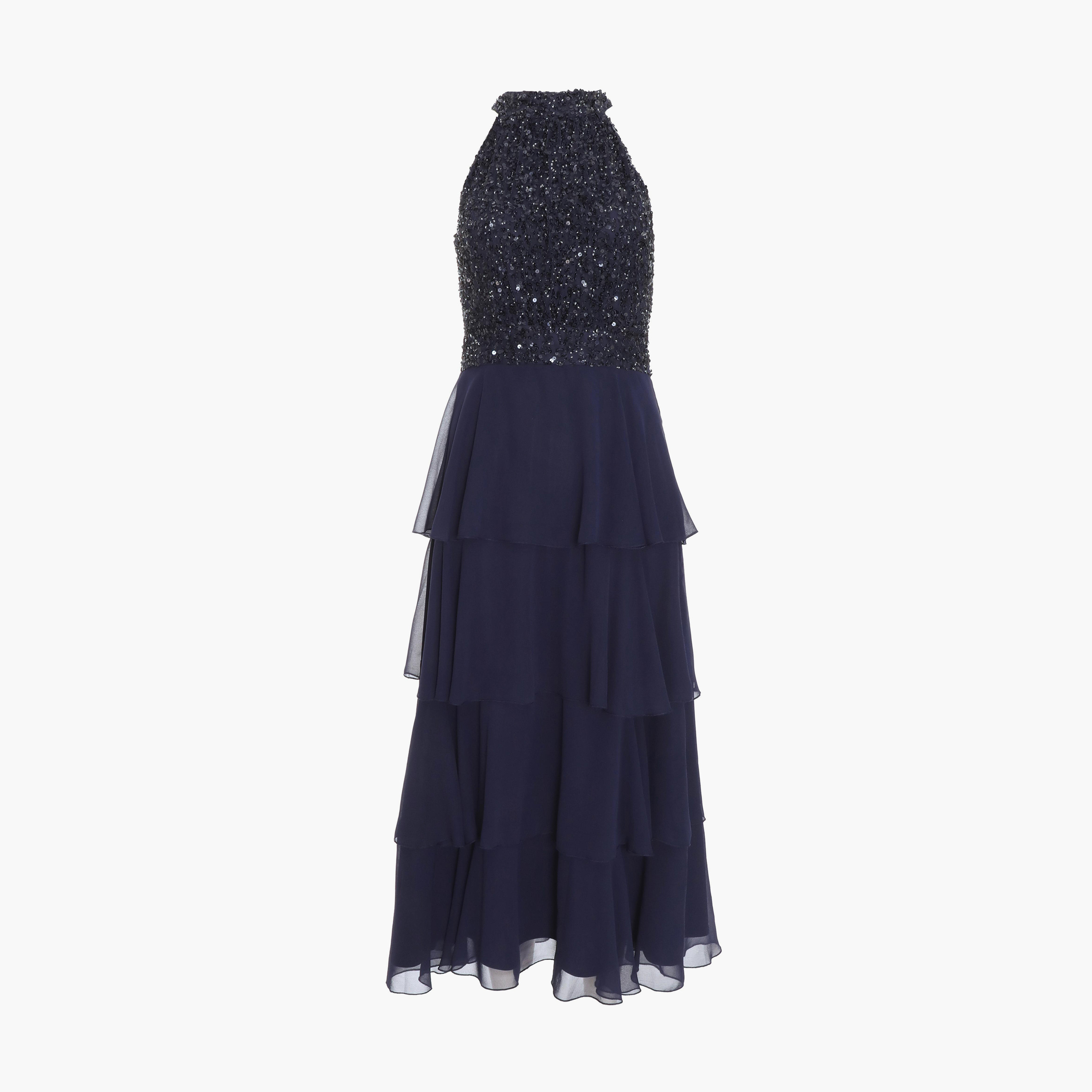 Quiz Navy Embellished Halter Neck 3 Tiered Evening Midi Dress-women-clothing-dresses-image-5