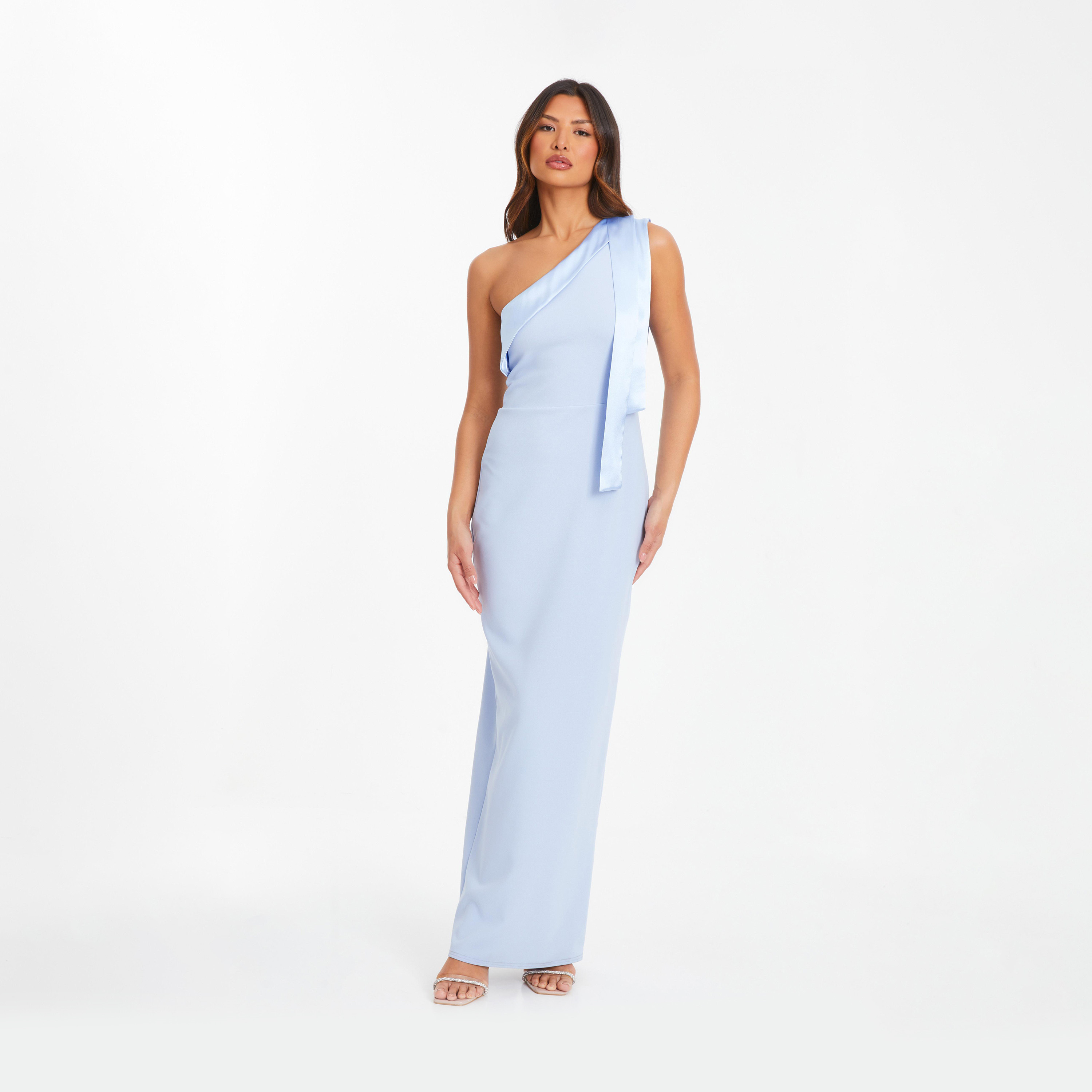 كويز- فستان سهرة طويل من قماش كريب الساتان لون الأزرق الفاتح -women-clothing-dresses-image-1