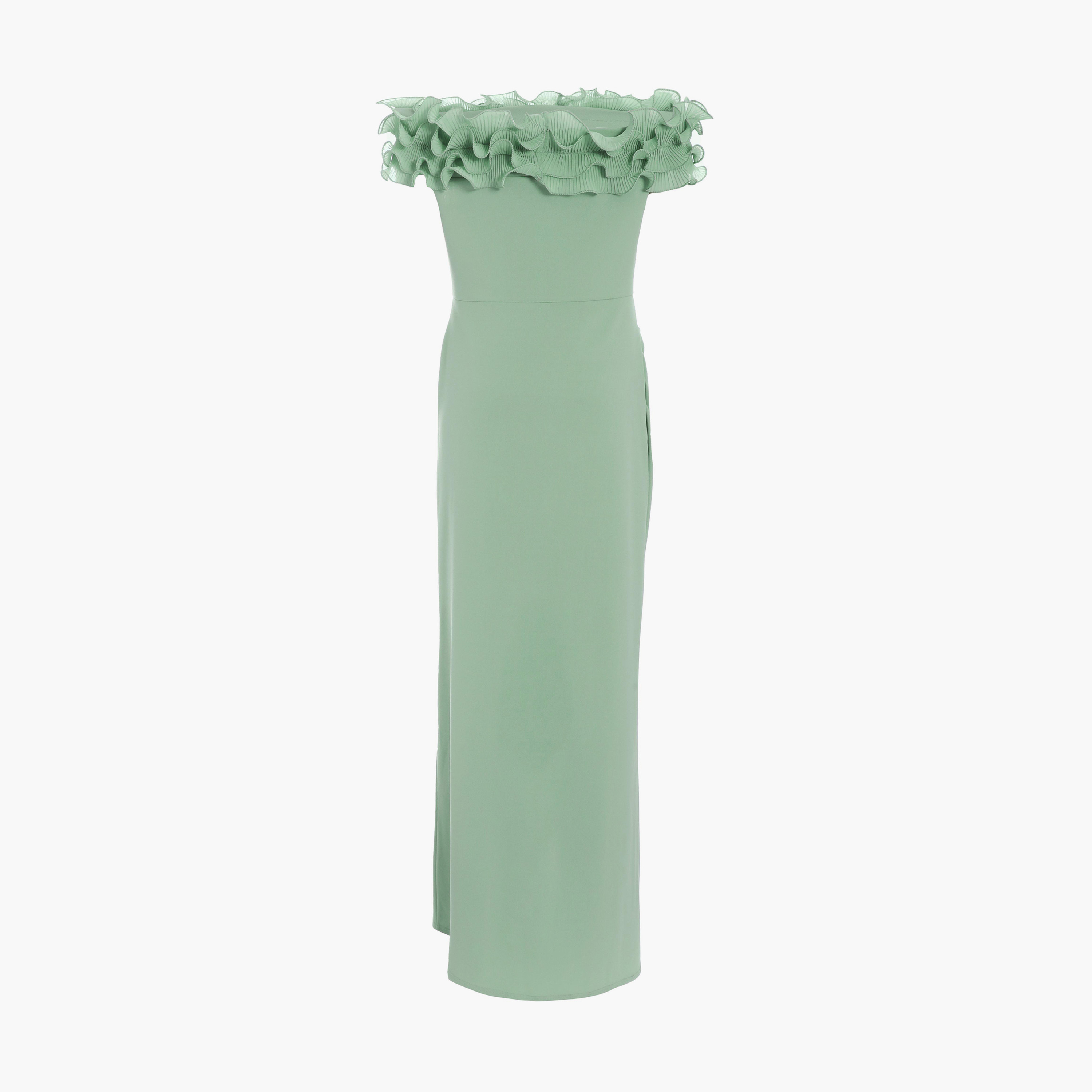 كويز- فستان سهرة طويل من كريب كريب أخضر -women-clothing-dresses-image-5