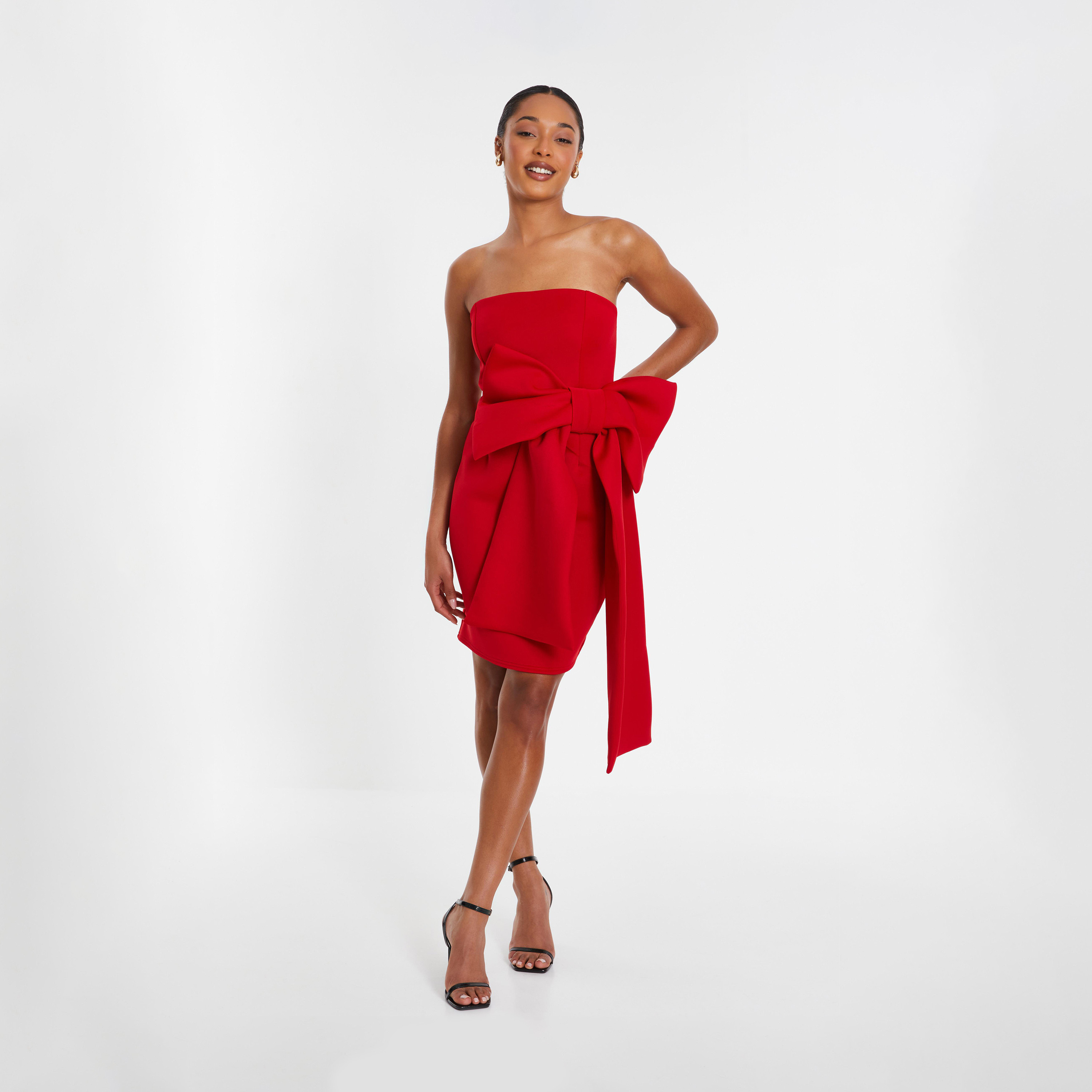 Quiz Red Scuba Bow Bodycon Dress-women-clothing-dresses-image-1