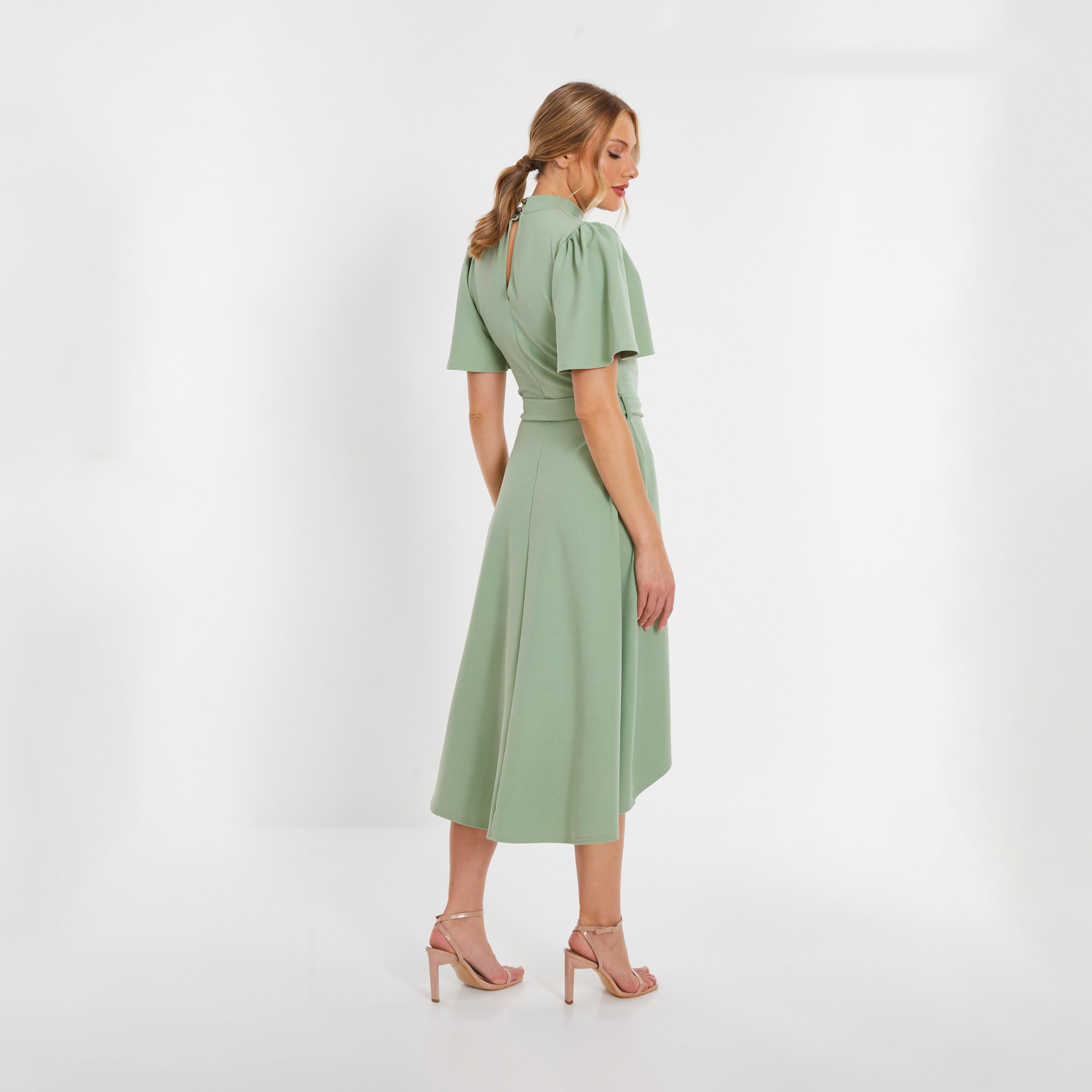 Quiz Sage Green Corsage Flower Dip Hem Midi Dress-women-clothing-dresses-image-2