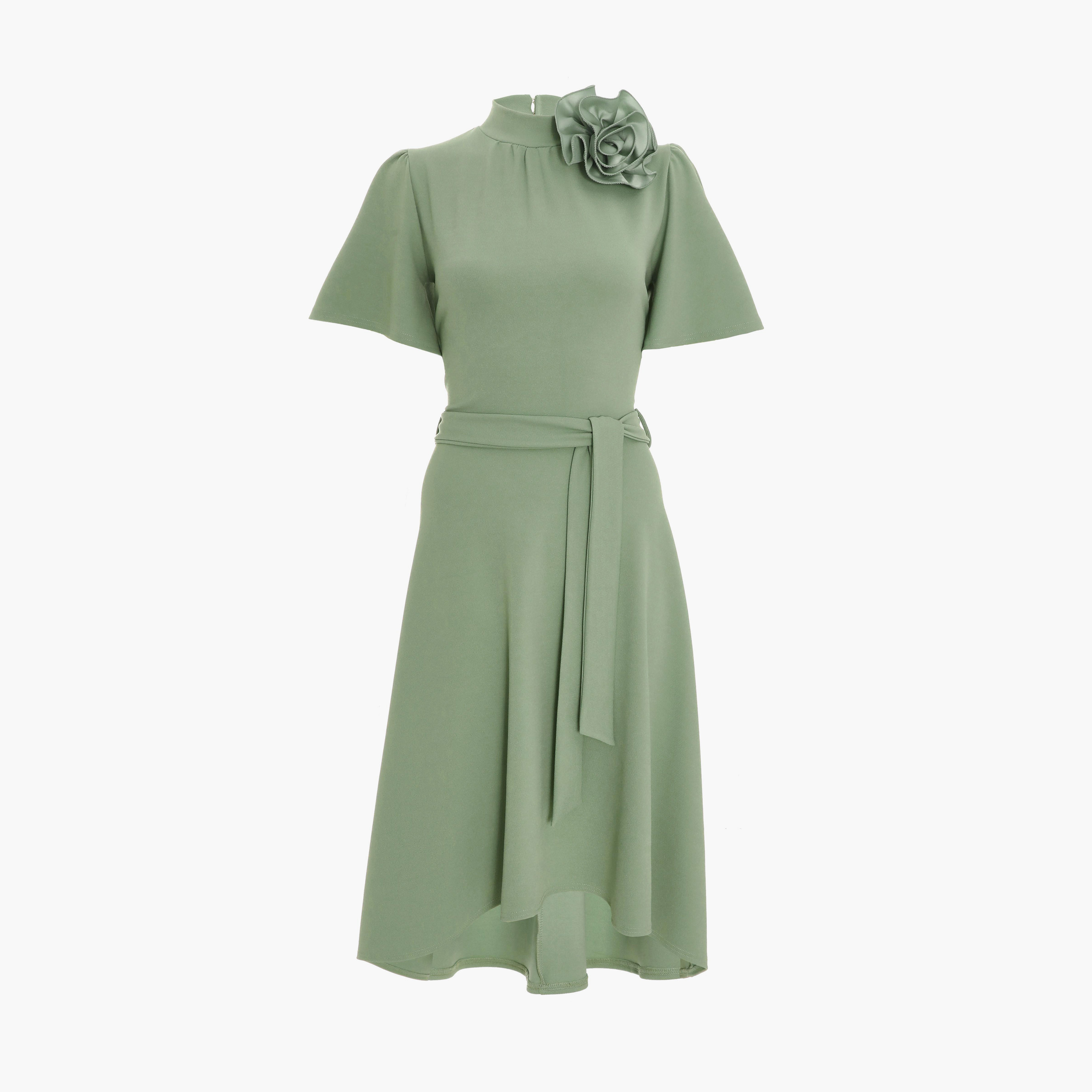كويز- فستان متوسط ​​الطول بحاشية متدلية على شكل زهرة لون أخضر -women-clothing-dresses-image-5