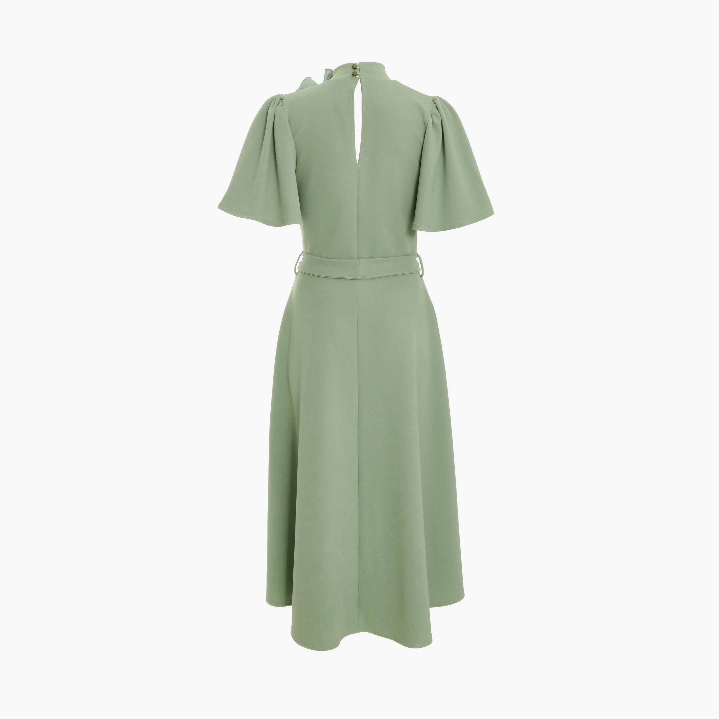 كويز- فستان متوسط ​​الطول بحاشية متدلية على شكل زهرة لون أخضر -women-clothing-dresses-image-6