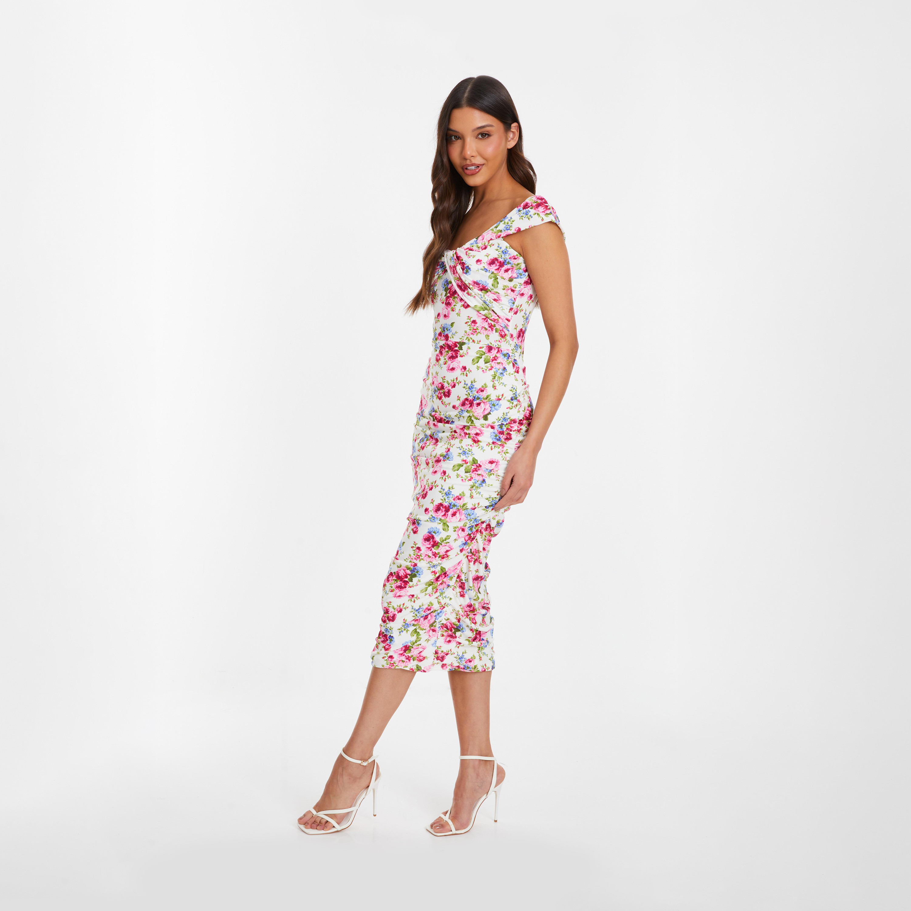 Quiz Cream Ity Floral Bardot Midi Dress-women-clothing-dresses-image-3