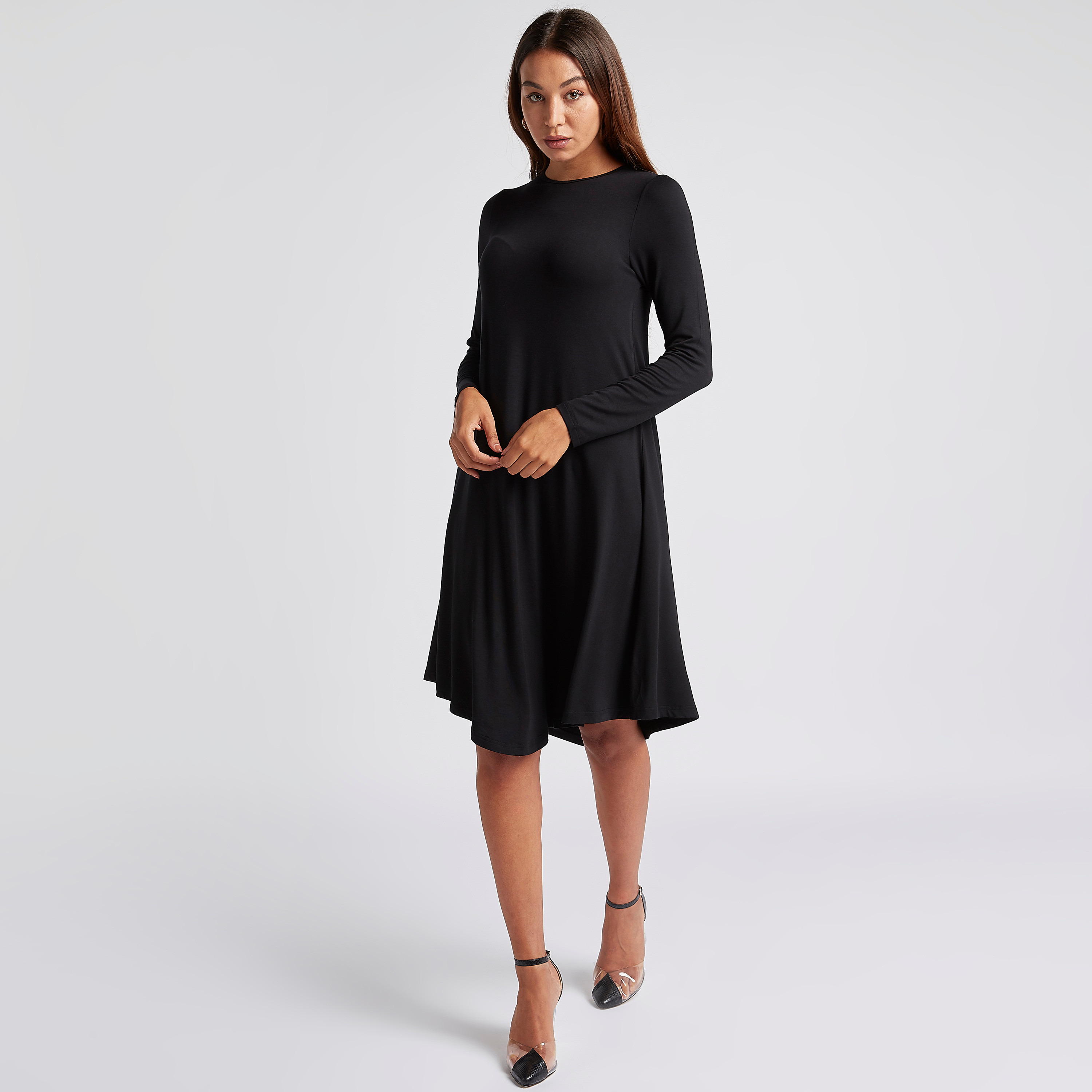 فستان إيه لاين بياقة مستديرة وأكمام طويلة من ديزرت كوف-women-clothing-dresses-image-1