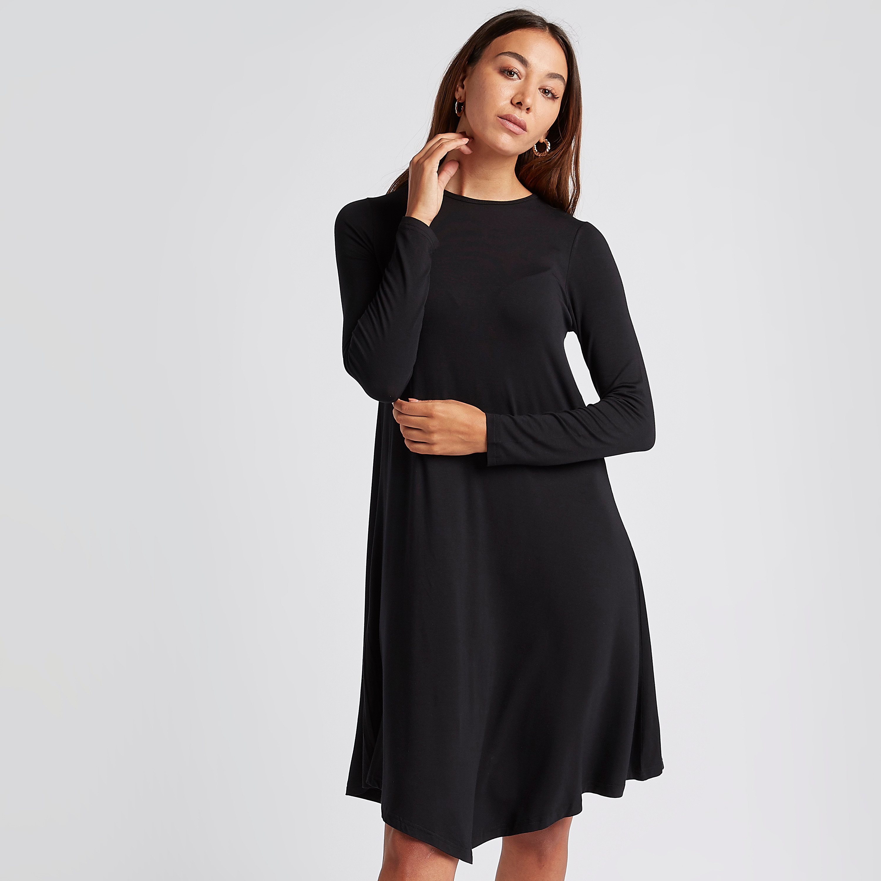 فستان إيه لاين بياقة مستديرة وأكمام طويلة من ديزرت كوف-women-clothing-dresses-image-2