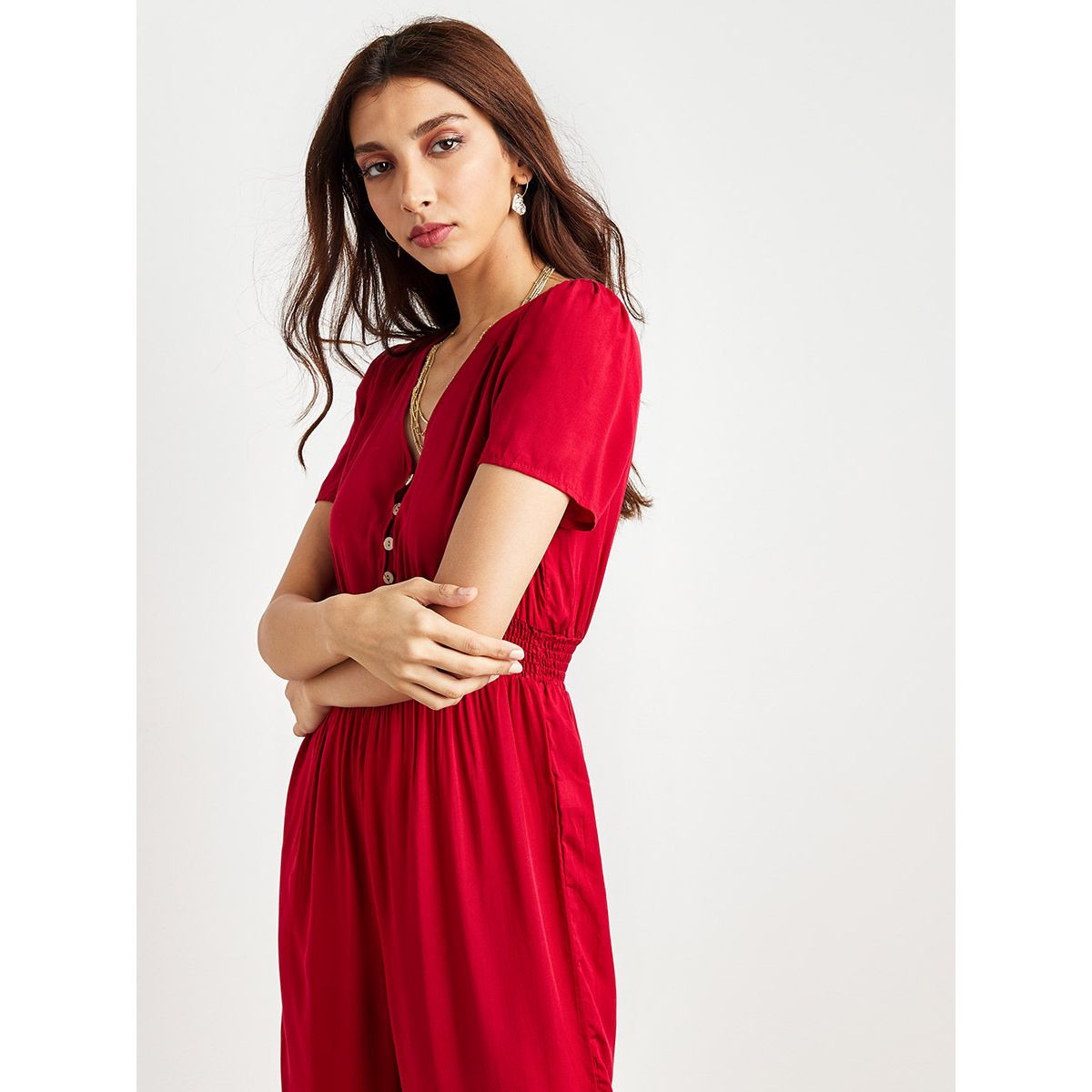 Styli Plain Jumpsuit with Smocked Detail-women-clothing-dresses-image-3