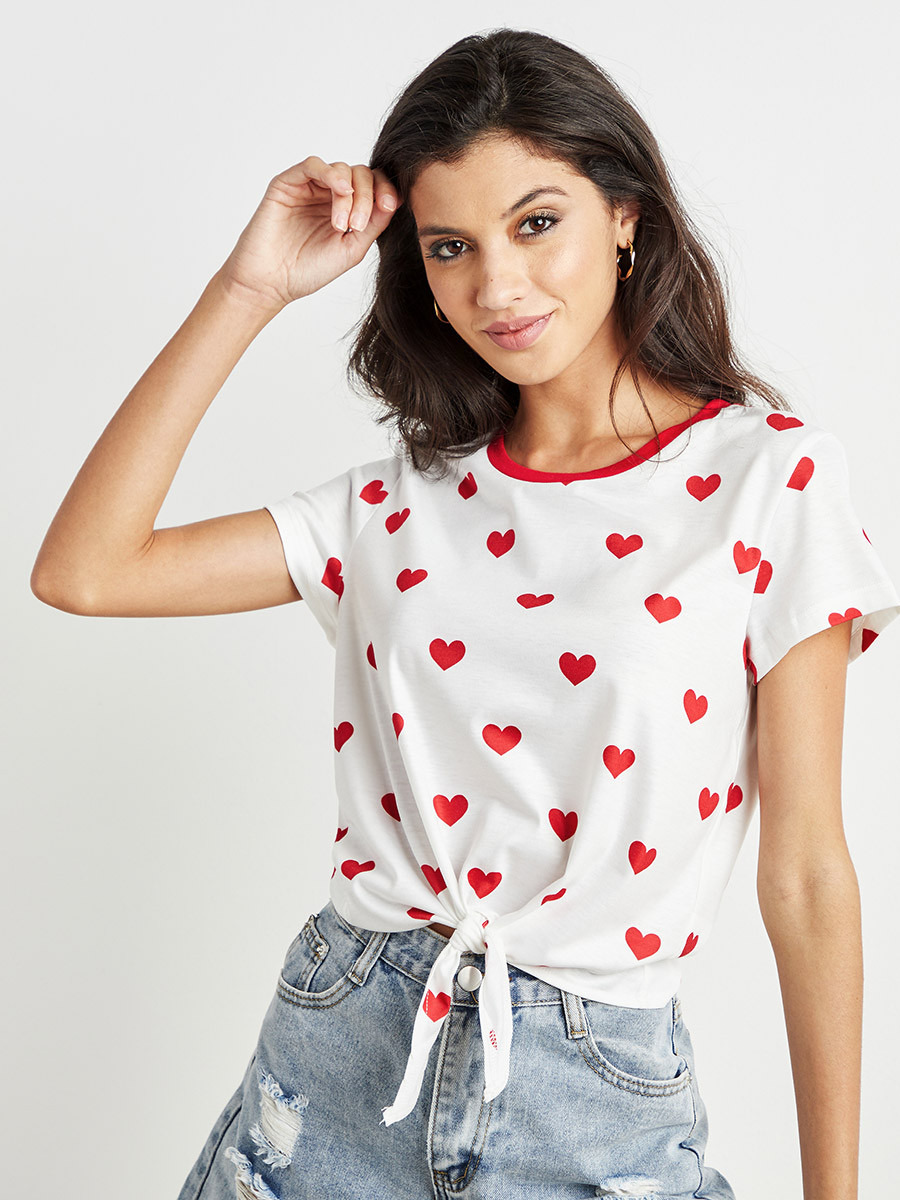 تيشيرت مطبوع بأكمام قصيرة من ستايلي-women-clothing-tshirts-image-1