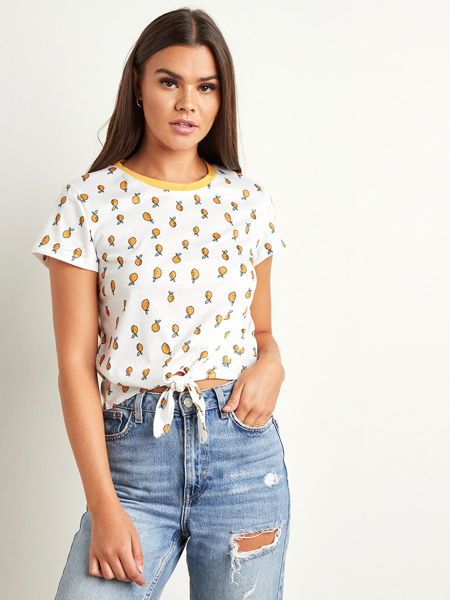 تيشيرت مطبوع بربطة أمامية من ستايلي-women-clothing-tshirts-image-1