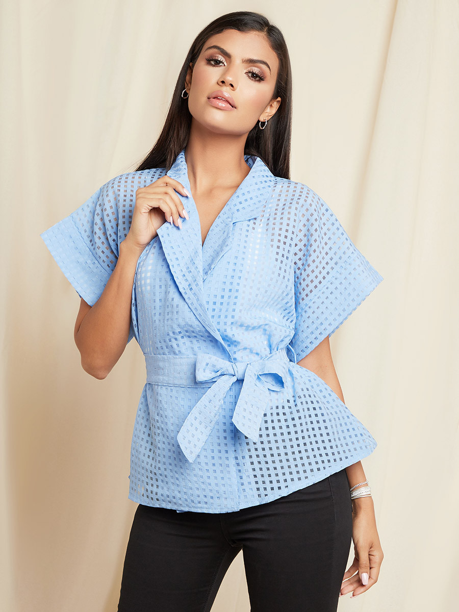 بلوزة بأكمام قصيرة وخصر مربوط من ستايلي-women-clothing-shirtsandblouses-blouses-image-1