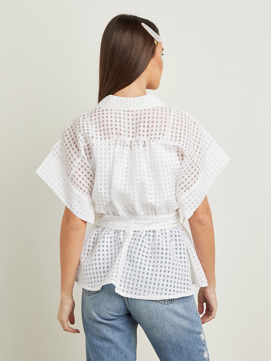 Styli Sheer Checked Organza Top with Belt-Tie Waist-women-clothing-shirtsandblouses-blouses-image-3