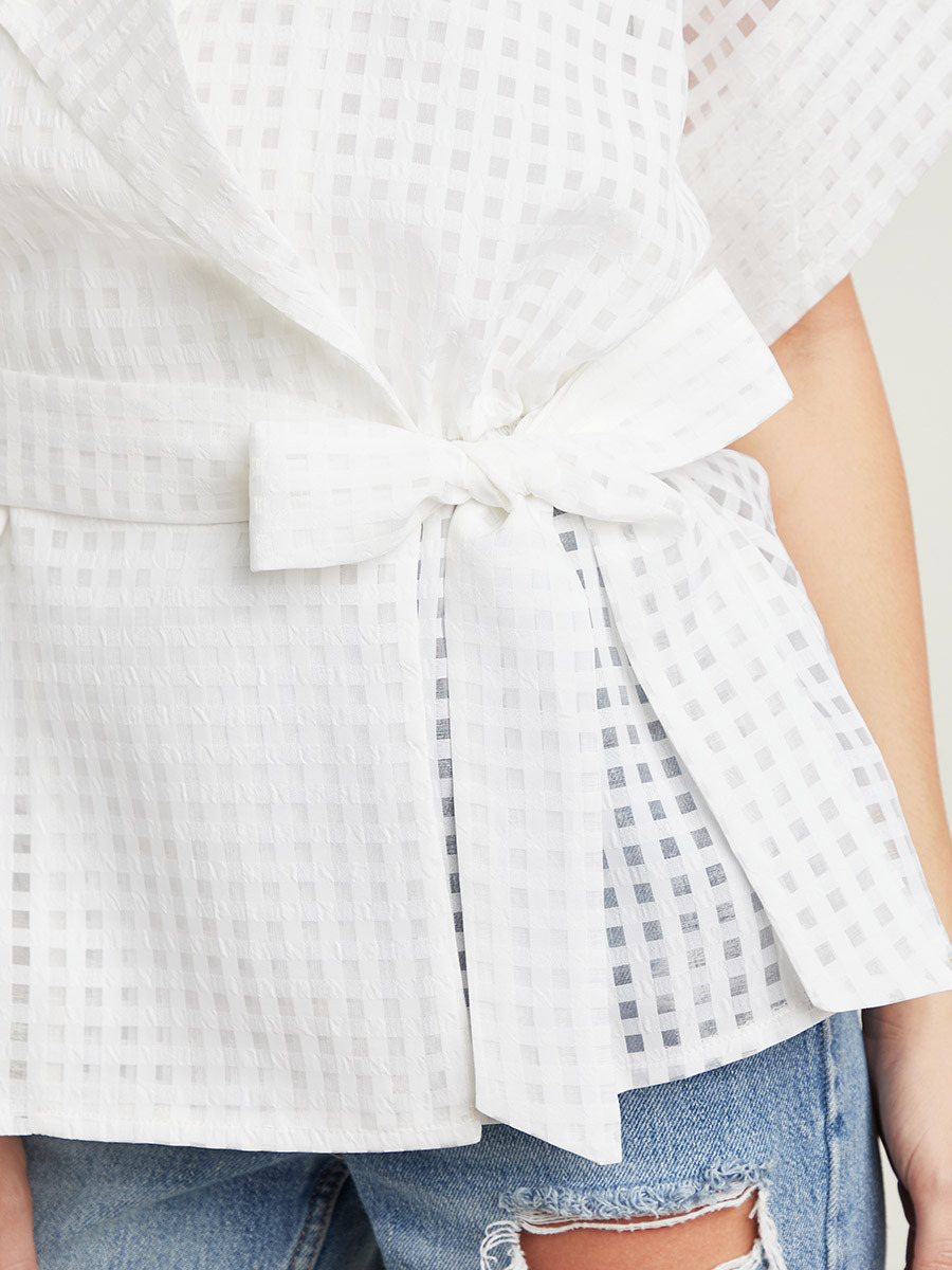 Styli Sheer Checked Organza Top with Belt-Tie Waist-women-clothing-shirtsandblouses-blouses-image-4
