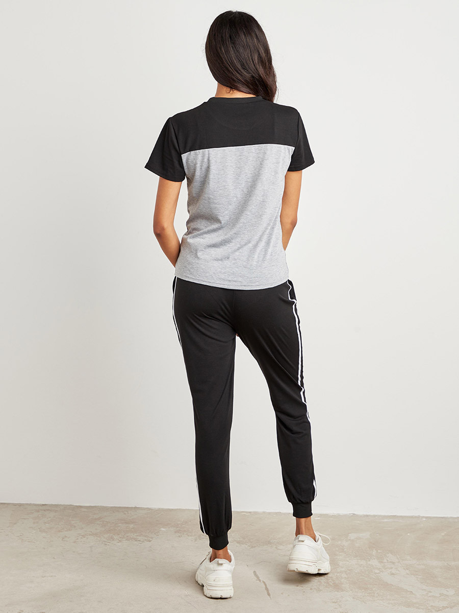 Styli Color Block T-shirt and Plain Joggers with Striped Detail-women-clothing-nightwear-pyjamas-bottoms-image-2