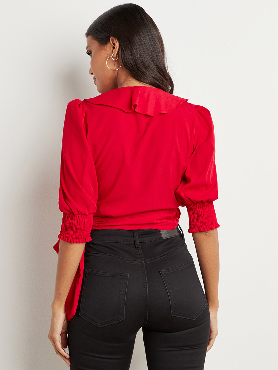 بلوزة مربوطة بحزام خصر وتفاصيل كشكش من ستايلي-women-clothing-shirtsandblouses-blouses-image-3
