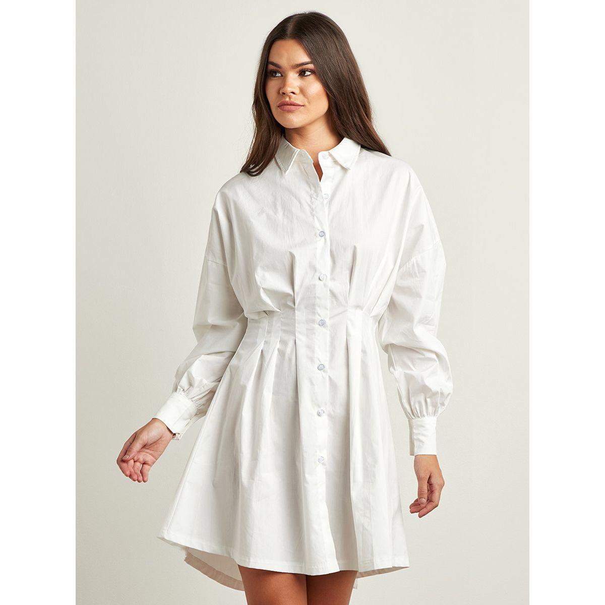Styli Plain Poplin Shirt Dress with Long Sleeves-women-clothing-dresses-image-1