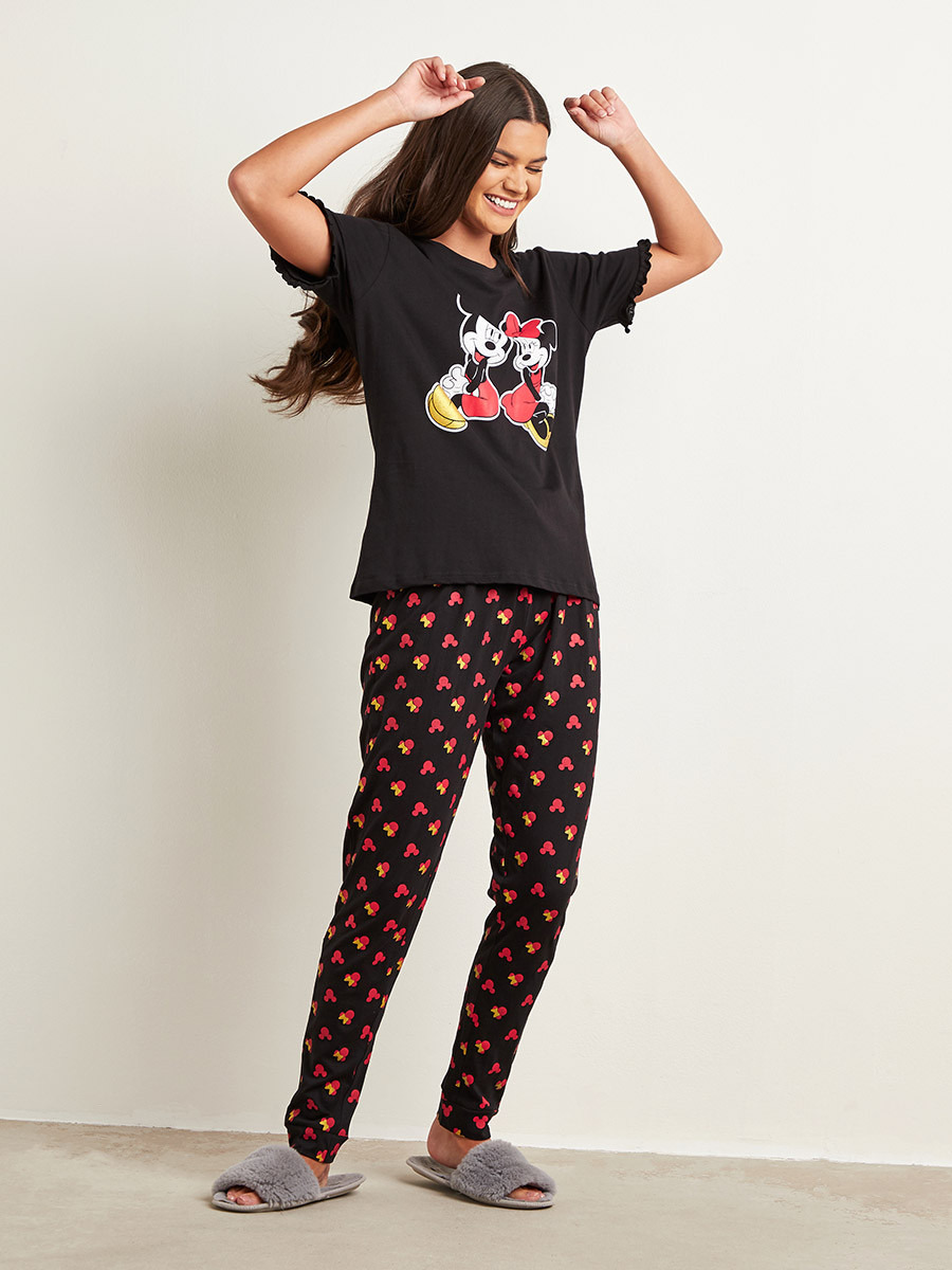 Styli Disney Mickey & Minnie Printed T-shirt and Pyjama Set-women-clothing-nightwear-pyjamas-bottoms-image-1