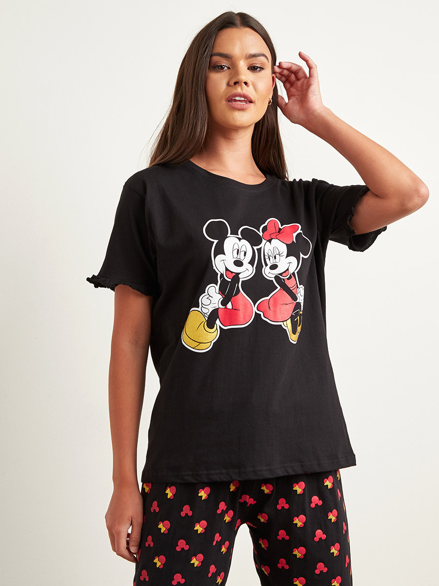 Styli Disney Mickey & Minnie Printed T-shirt and Pyjama Set-women-clothing-nightwear-pyjamas-bottoms-image-3