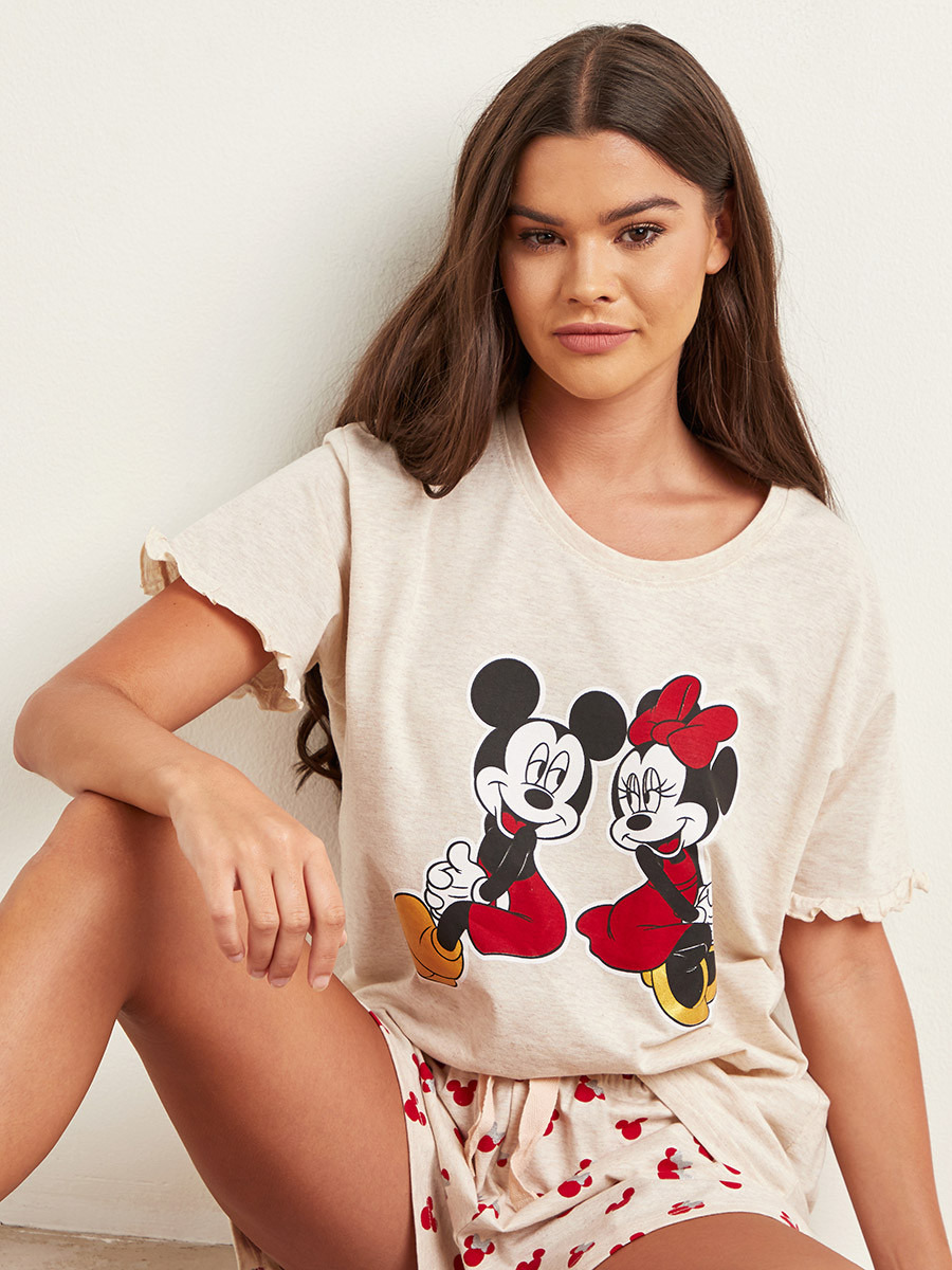 Styli Disney Mickey & Minnie Printed T-shirt and Shorts Set-women-clothing-nightwear-pyjamas-longsets-image-1