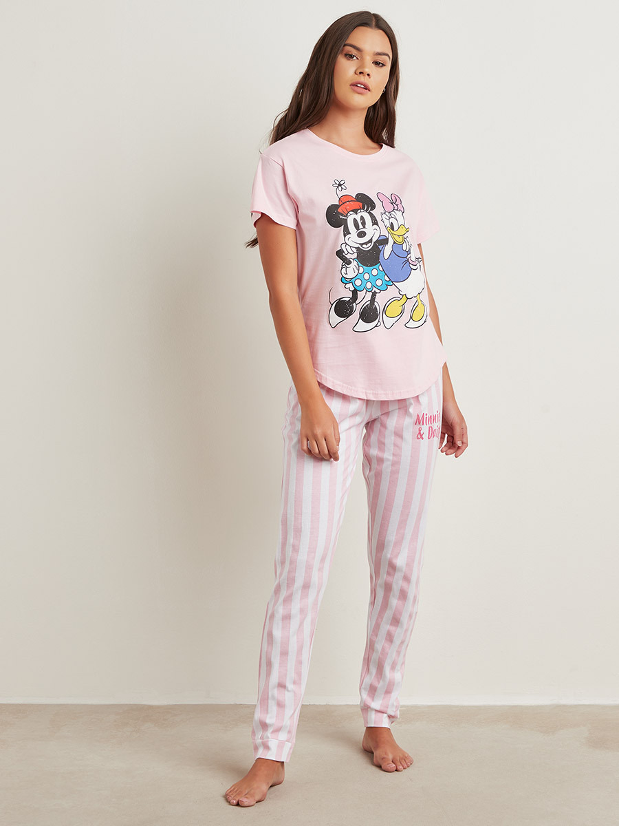 مجموعة من تيشيرت مطبوع وبنطلون مخطط من ستايلي-women-clothing-nightwear-pyjamas-longsets-image-1