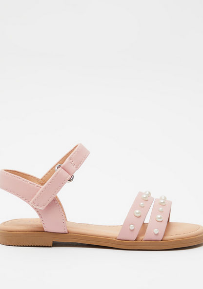 Juniors Pearl Embellished Sandals with Hook and Loop Closure