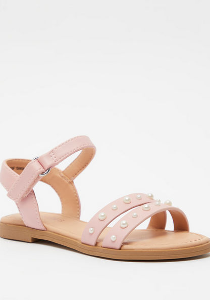 Juniors Pearl Embellished Sandals with Hook and Loop Closure