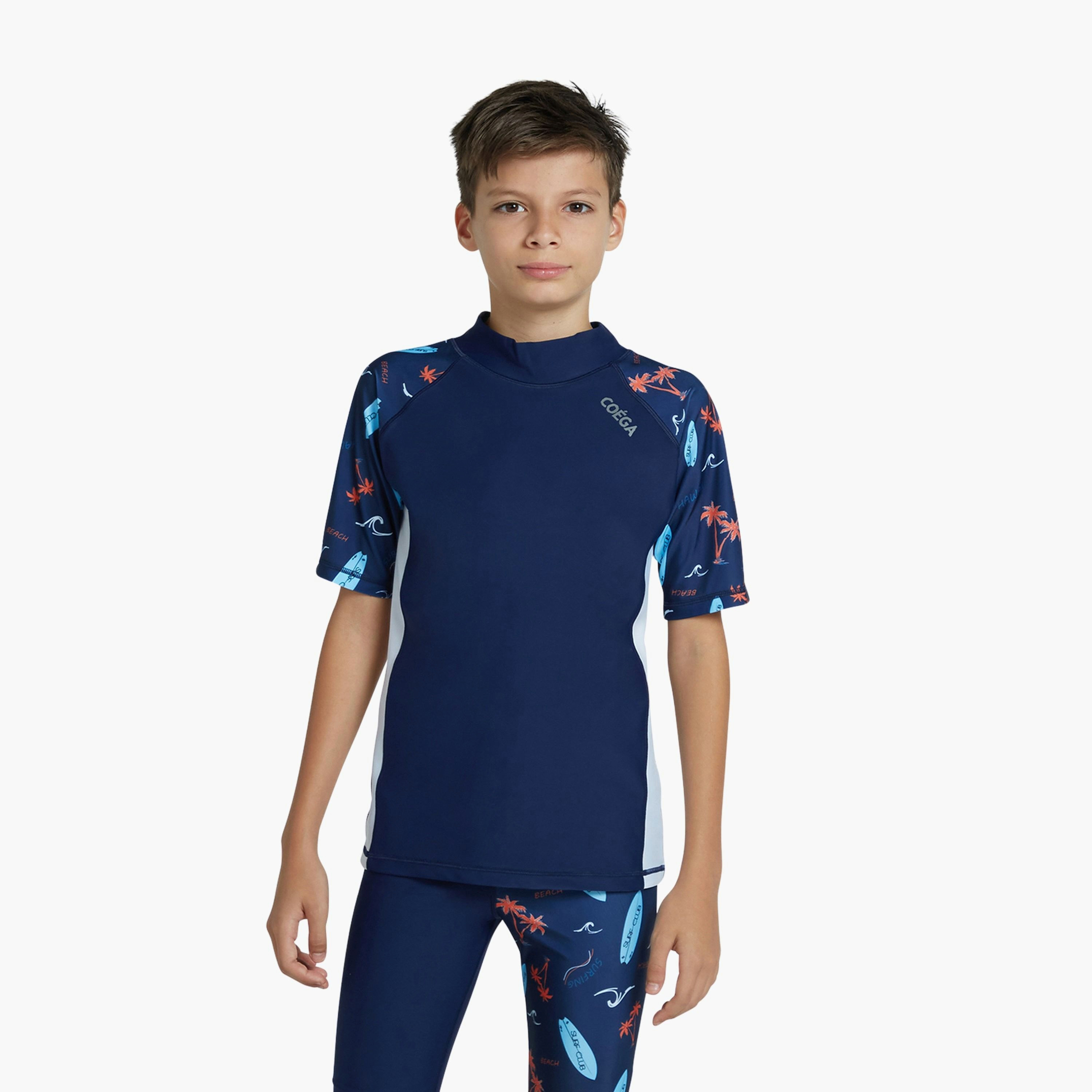 Coega Boys Short Sleeve Rashguard – Navy Peach Palms-sports-boys-clothing-swimwear-image-1