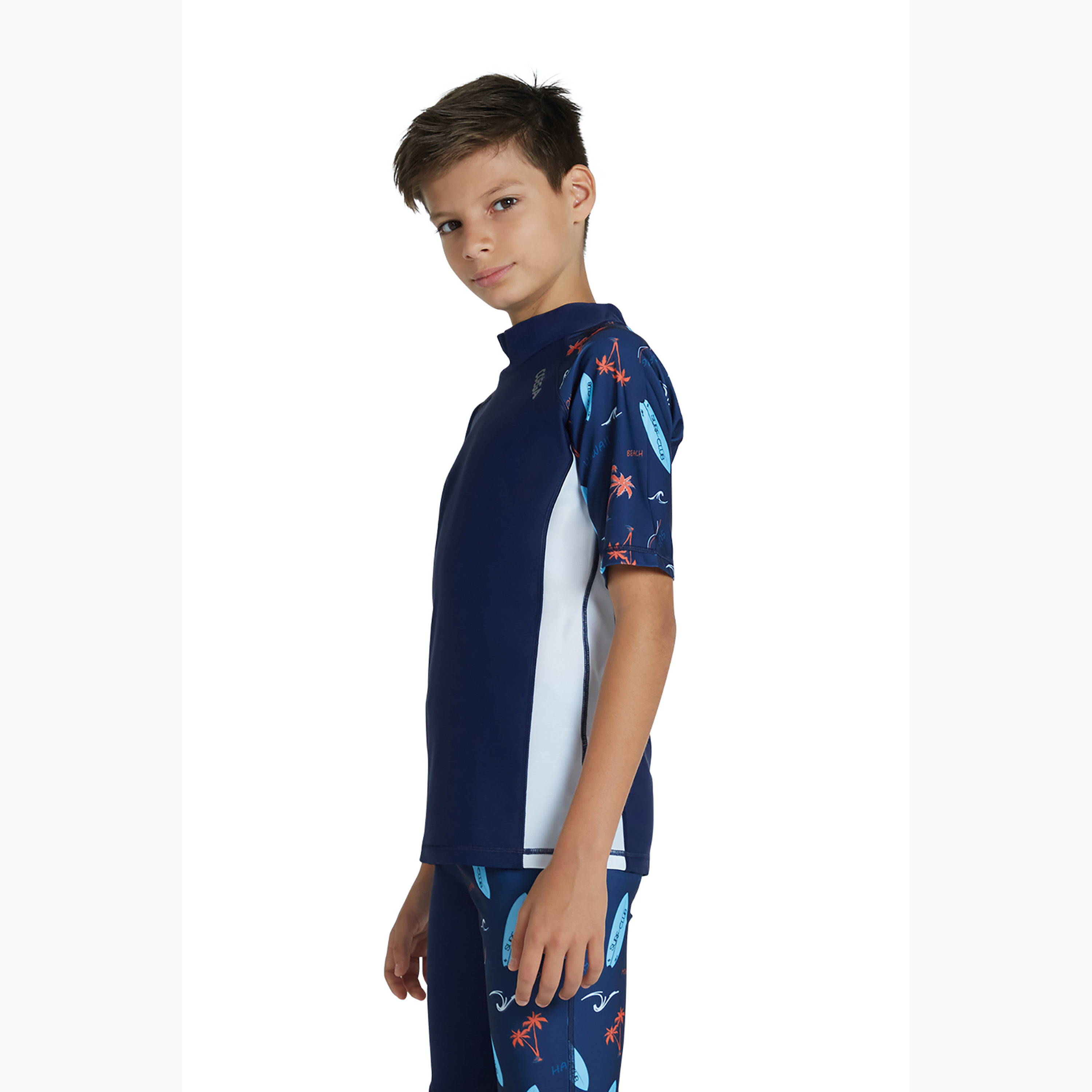 Coega Boys Short Sleeve Rashguard – Navy Peach Palms-sports-boys-clothing-swimwear-image-3
