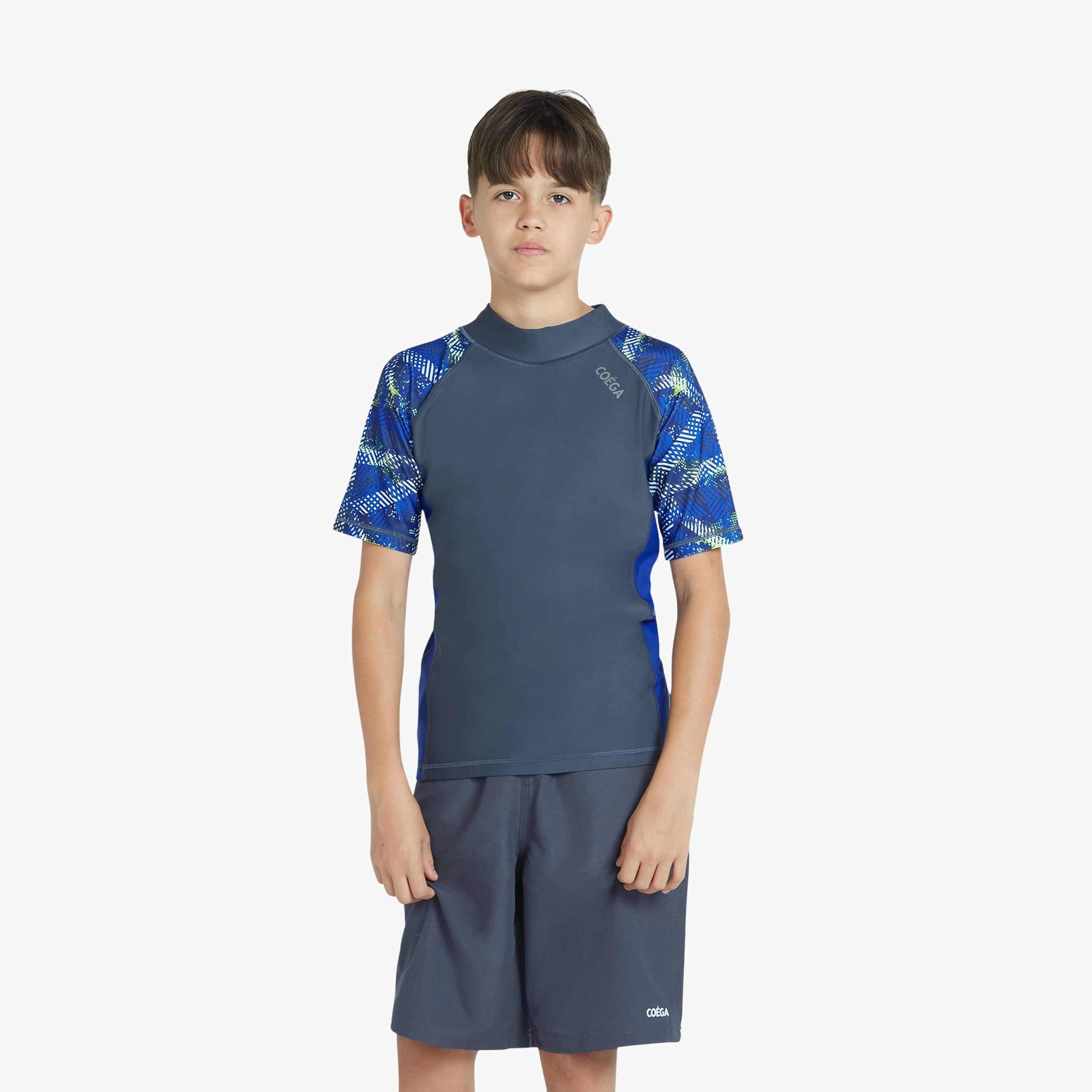 Coega Boys Short Sleeve Rashguard – Grey Blue Stripes-sports-boys-clothing-swimwear-image-1