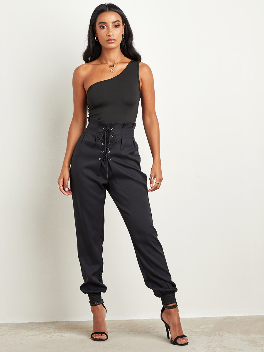 Styli Front Lace Up Detail Slim Fit Trouser with Cuffed Hem-women-clothing-trousers-image-3