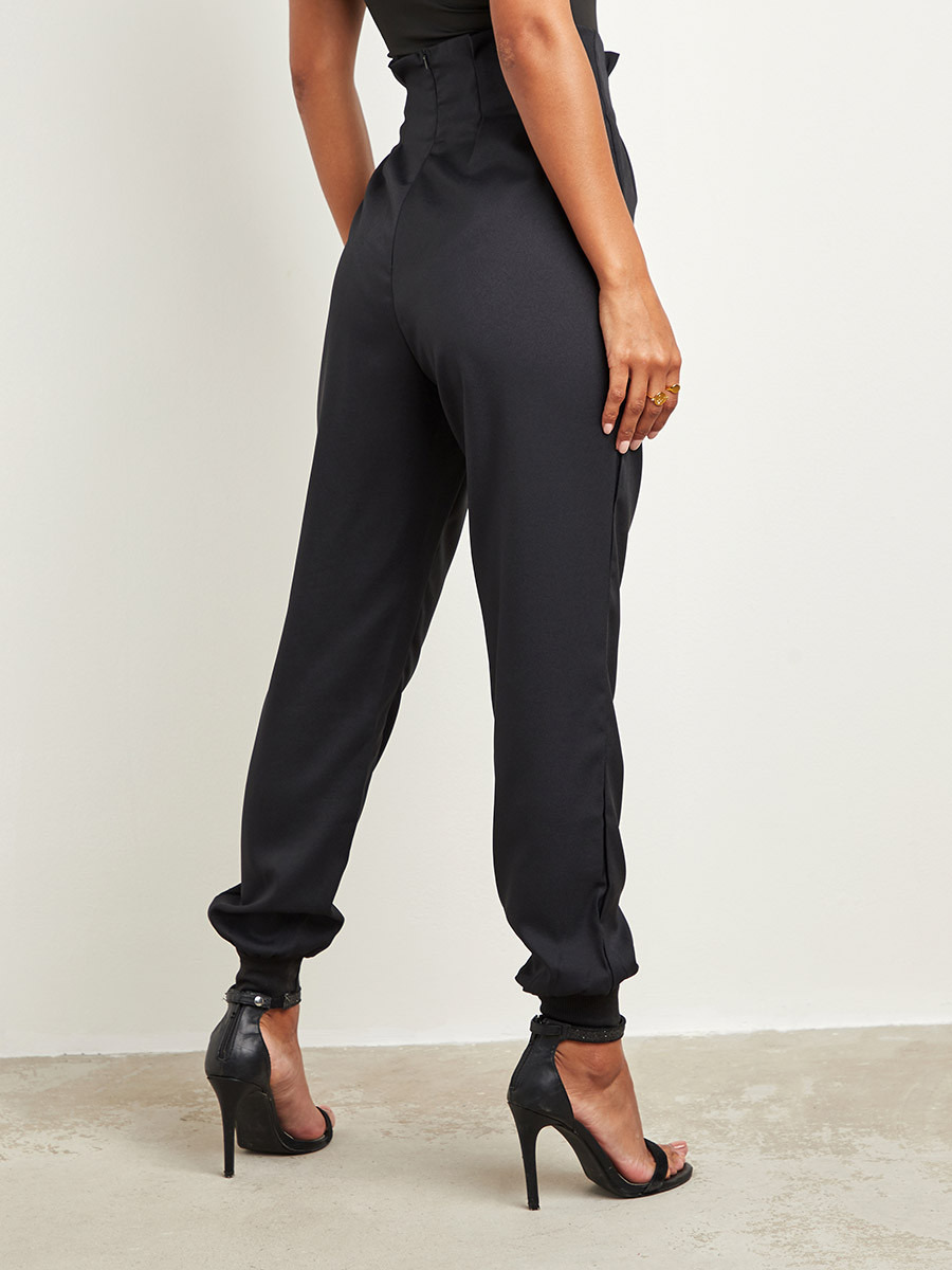 Styli Front Lace Up Detail Slim Fit Trouser with Cuffed Hem-women-clothing-trousers-image-4