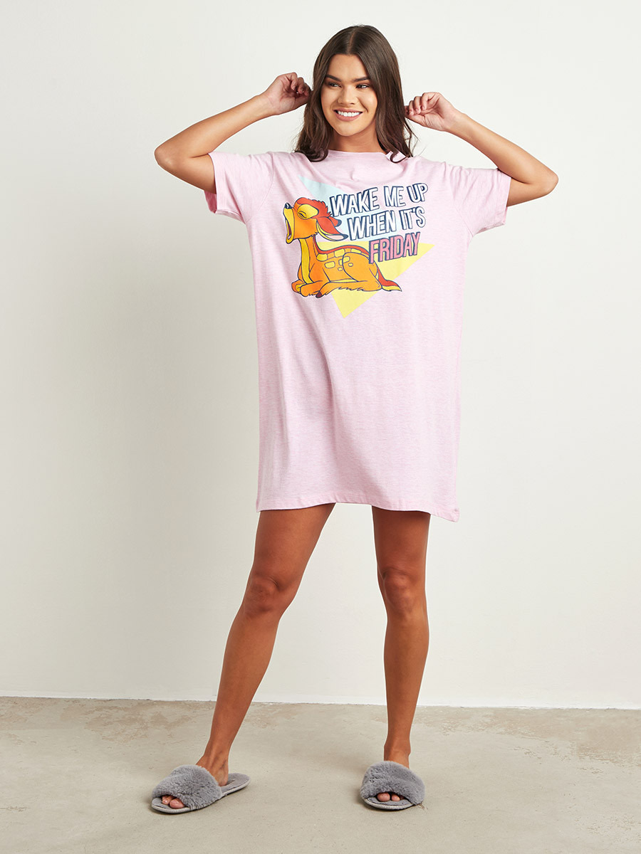 Styli Disney Bambi Printed Sleep T-shirt Dress-women-clothing-nightwear-nighties-image-2