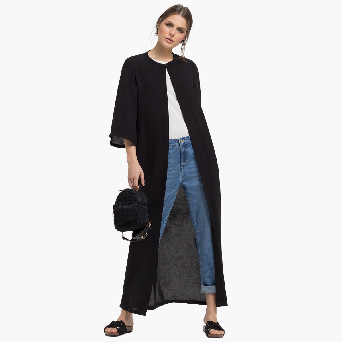Rina Solid Kimono with Round Neck and 3/4 Sleeves-women-clothing-dresses-image-1