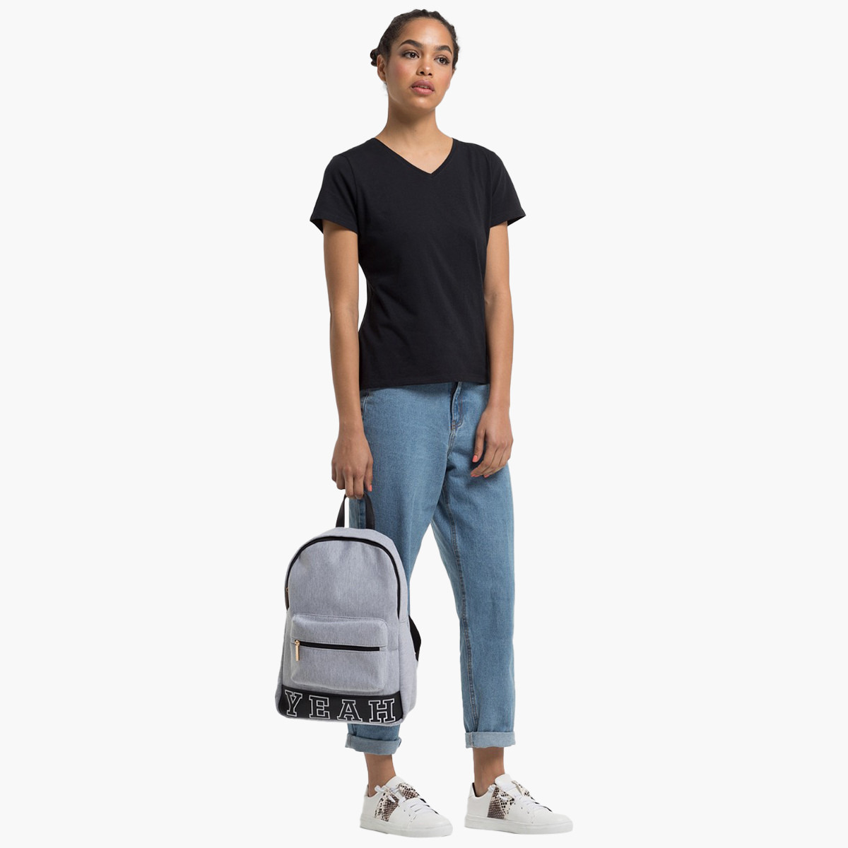 Rina Solid V-neck T-shirt with Short Sleeves-women-clothing-tshirts-image-2