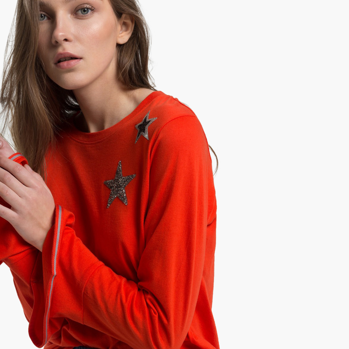 بلوزة سادة بياقة ضيّقة وأكمام طويلة وتزيينات من رينا-women-clothing-shirtsandblouses-blouses-image-3