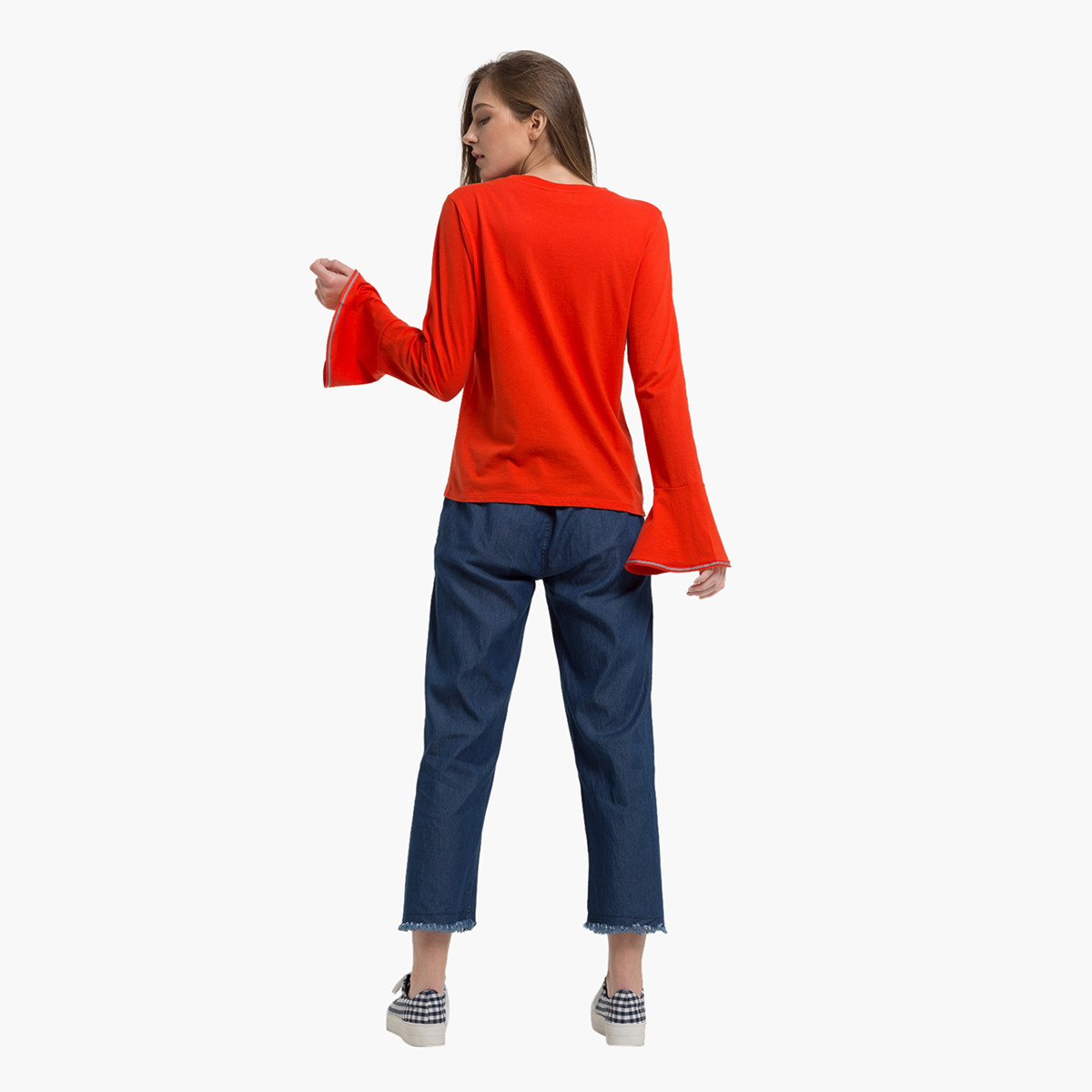 بلوزة سادة بياقة ضيّقة وأكمام طويلة وتزيينات من رينا-women-clothing-shirtsandblouses-blouses-image-4