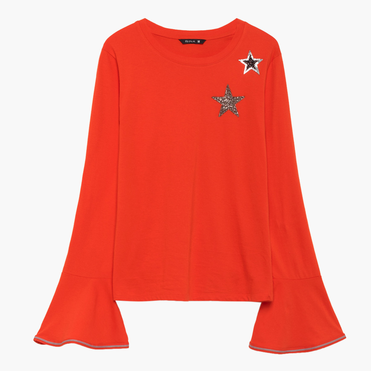 بلوزة سادة بياقة ضيّقة وأكمام طويلة وتزيينات من رينا-women-clothing-shirtsandblouses-blouses-image-5
