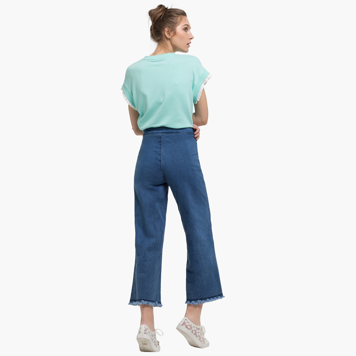 بنطلون دينم سادة بخصر مطاطي بأزرار من رينا-women-clothing-bottoms-trousers-image-2