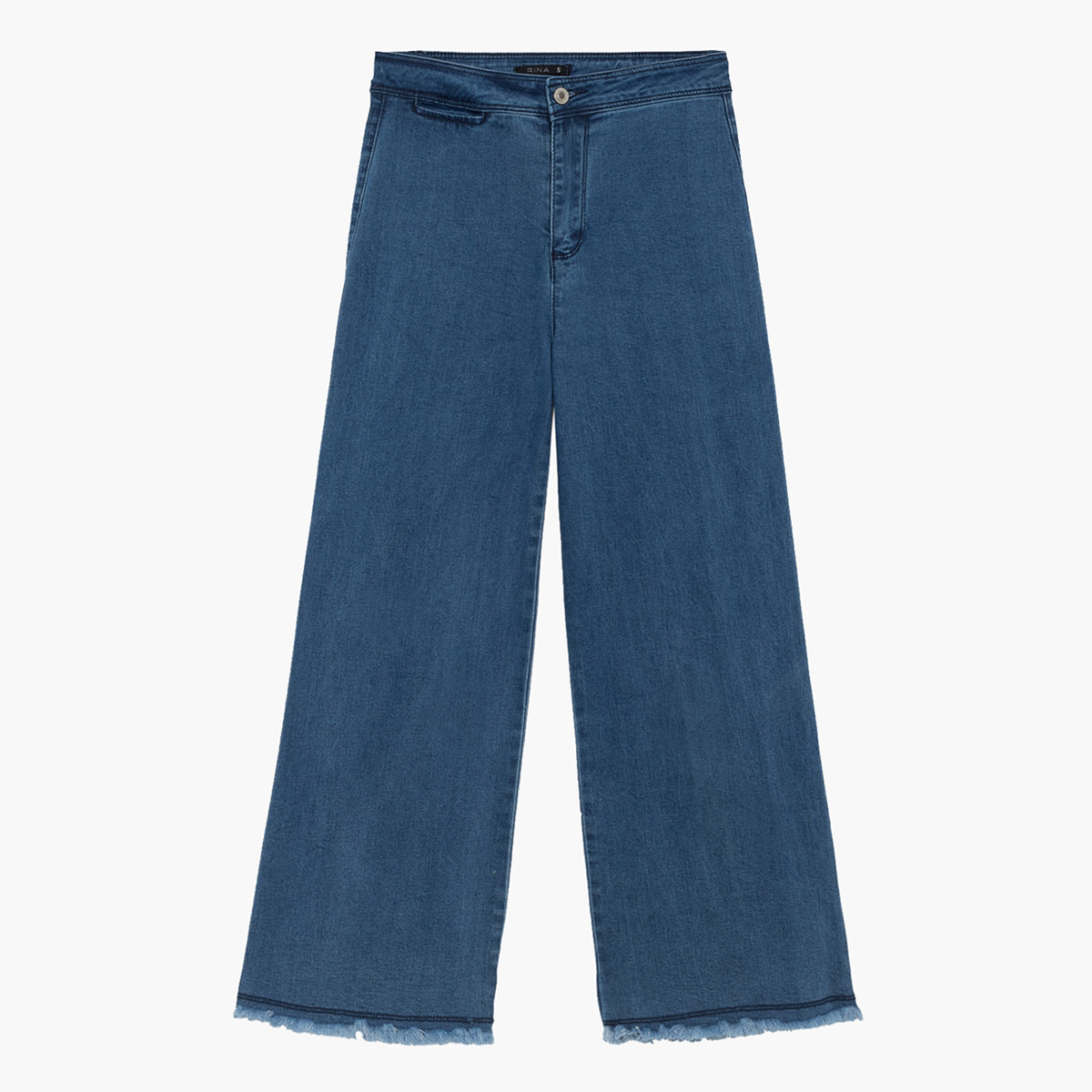 بنطلون دينم سادة بخصر مطاطي بأزرار من رينا-women-clothing-bottoms-trousers-image-1