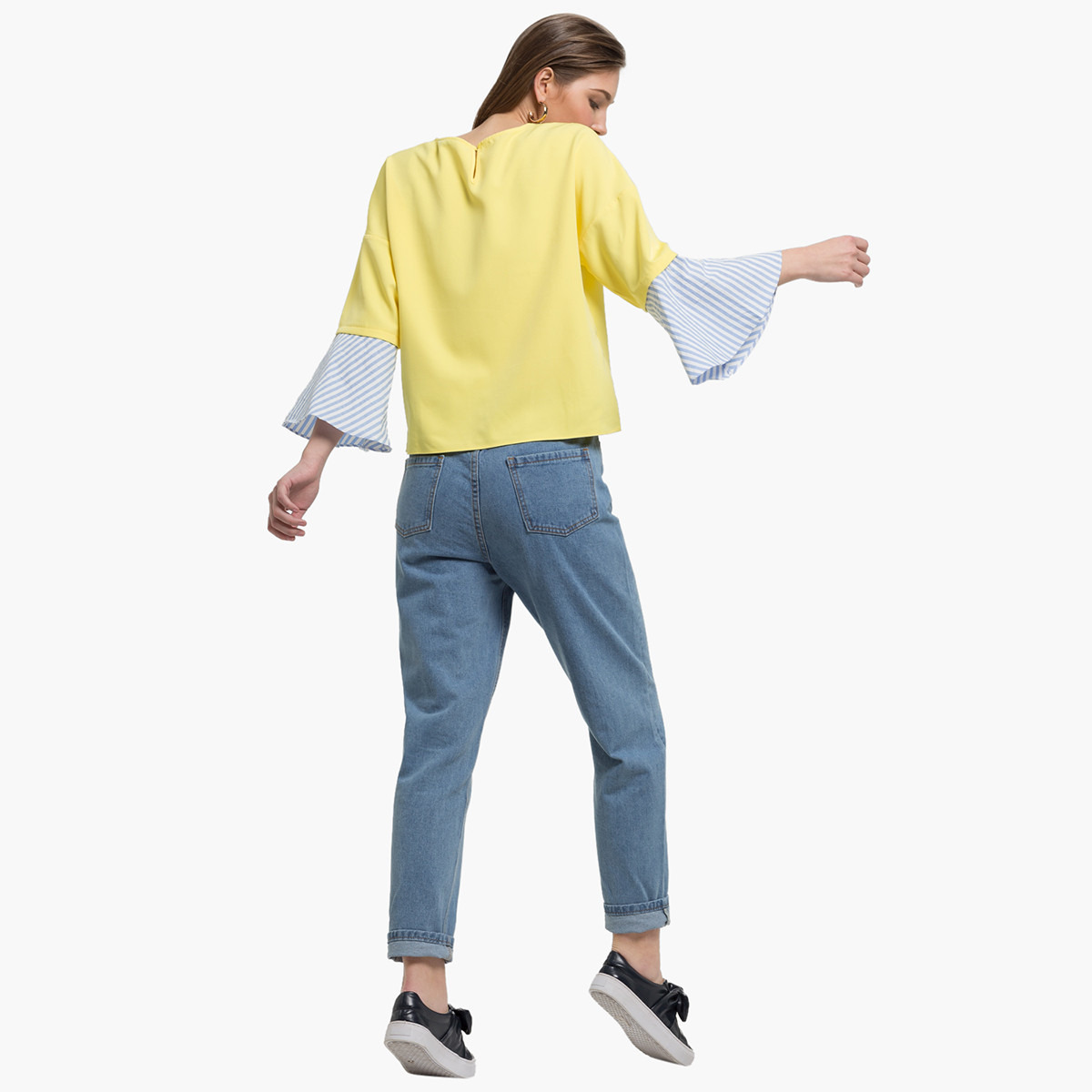 Rina Solid Round Neck Top with Long Sleeves and Stripe Detail-women-clothing-shirtsandblouses-blouses-image-4