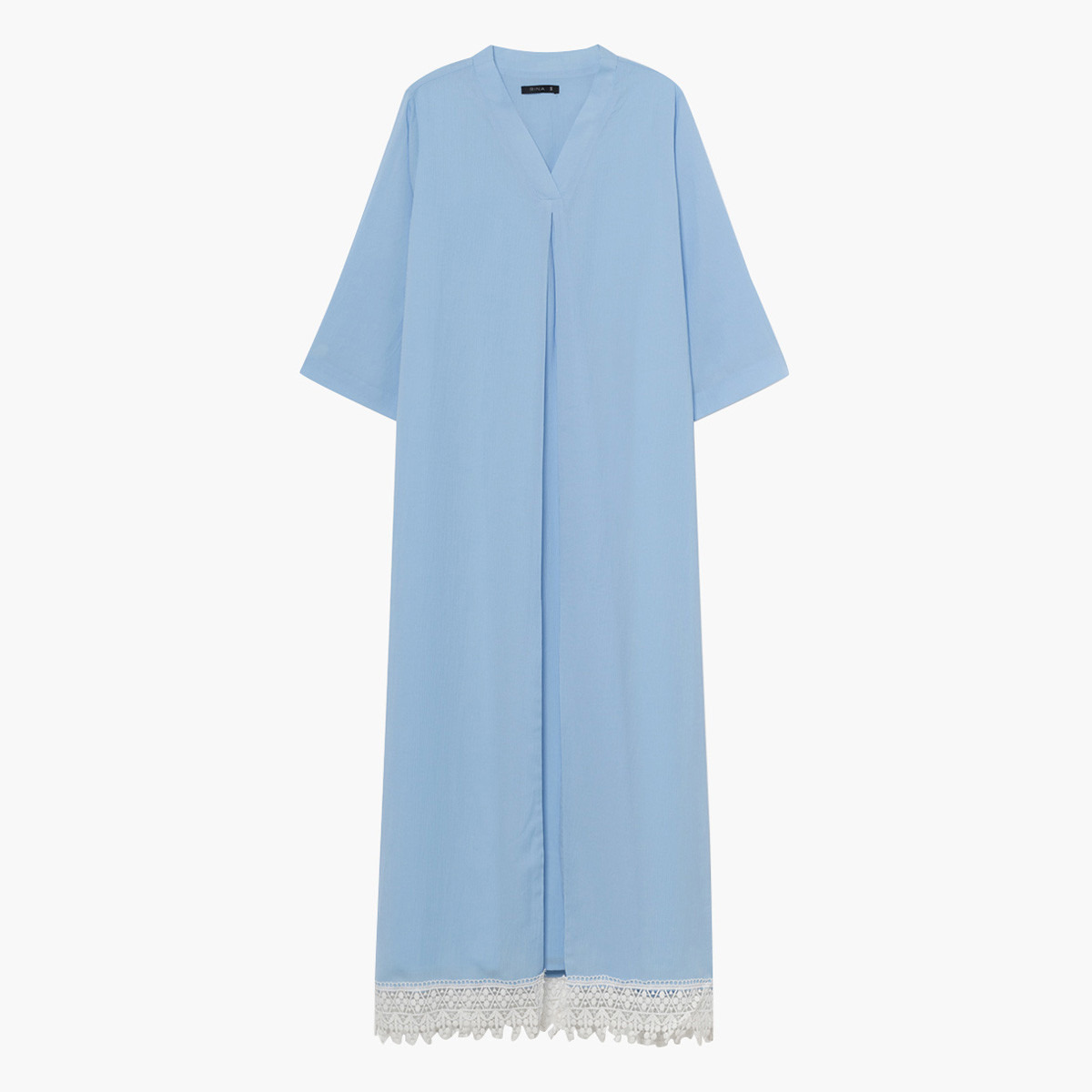 Rina Solid Midi Shift Dress with 3/4 Sleeves and Lace Trim-women-clothing-dresses-image-4