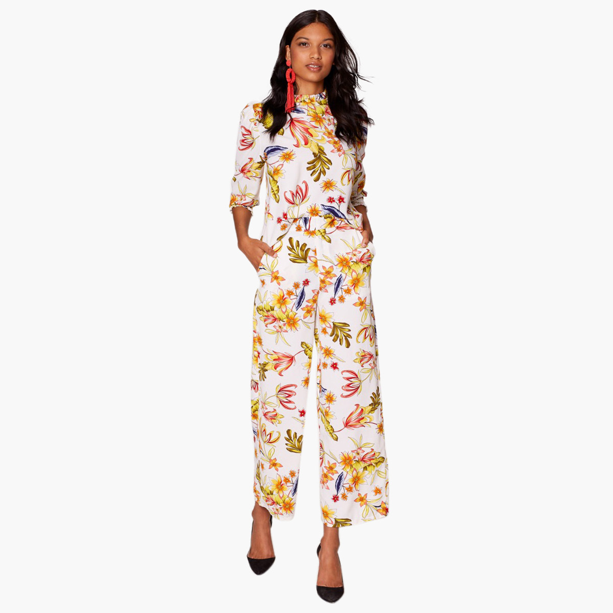 بلوزة بياقة عالية وطبعات أزهار وأكمام 3/4 من رينا-women-clothing-shirtsandblouses-blouses-image-2