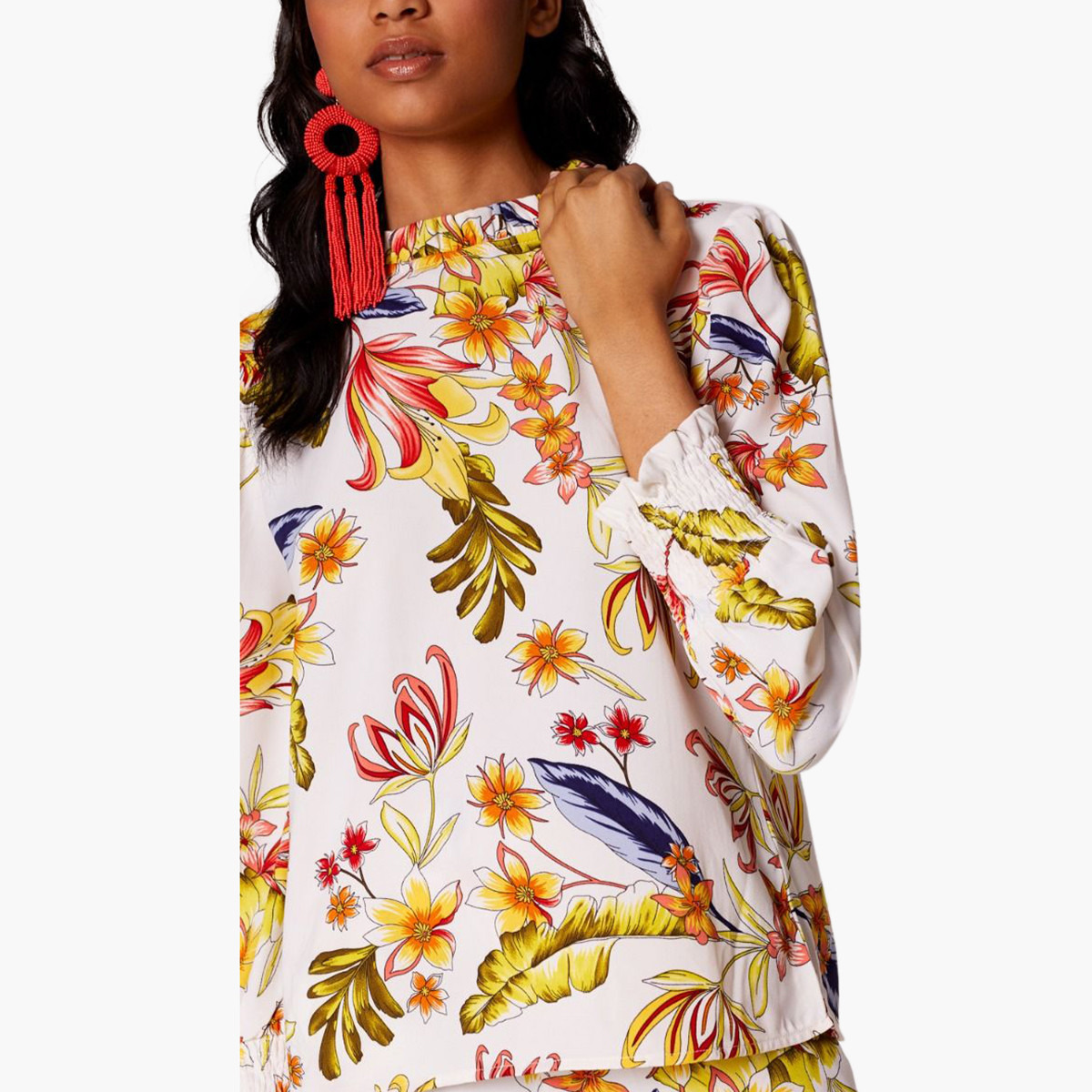 بلوزة بياقة عالية وطبعات أزهار وأكمام 3/4 من رينا-women-clothing-shirtsandblouses-blouses-image-3