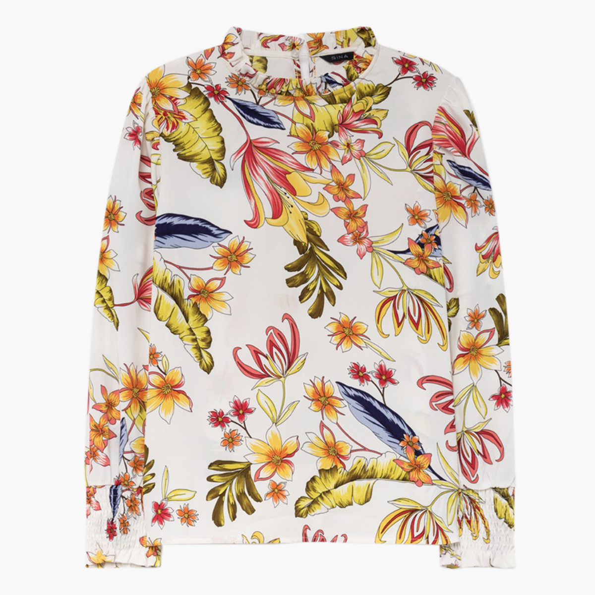 بلوزة بياقة عالية وطبعات أزهار وأكمام 3/4 من رينا-women-clothing-shirtsandblouses-blouses-image-5