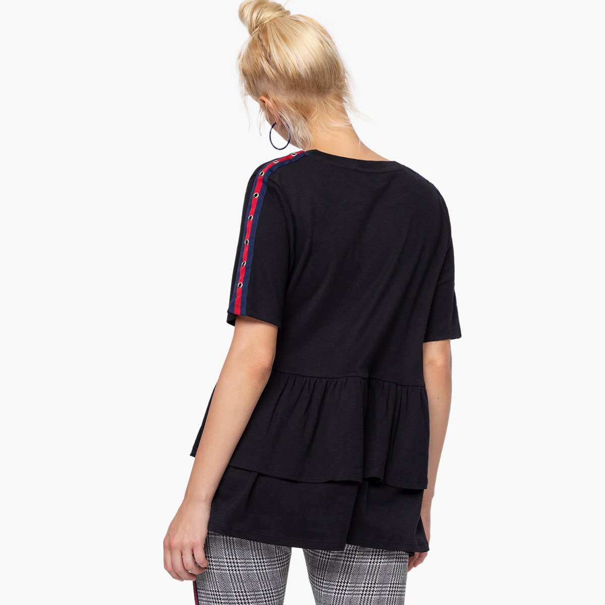 Rina Solid Crew Neck Top with Short Sleeves and Ruffled Hem-women-clothing-shirtsandblouses-blouses-image-3