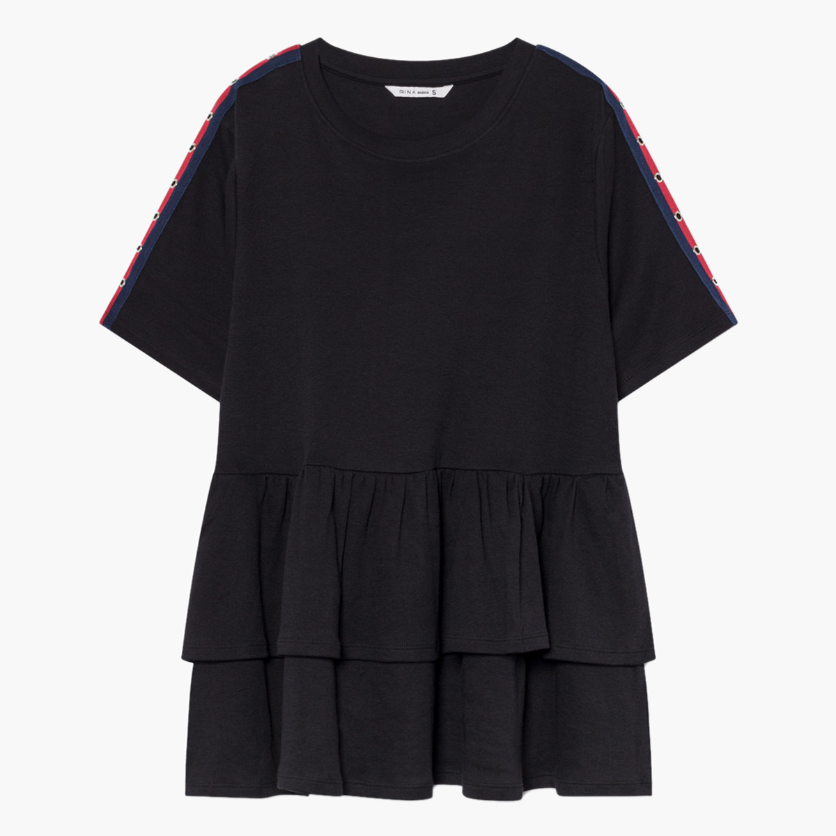 Rina Solid Crew Neck Top with Short Sleeves and Ruffled Hem-women-clothing-shirtsandblouses-blouses-image-4