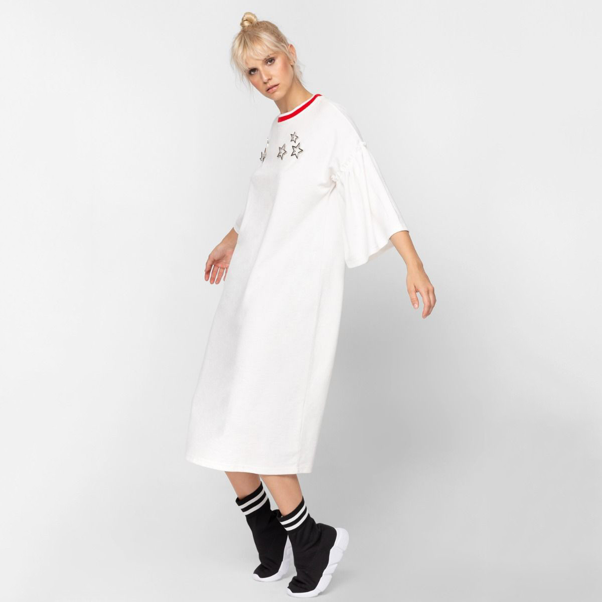 Rina Star Embellished Midi T-shirt Dress with 3/4 Bell Sleeves-women-clothing-dresses-image-1