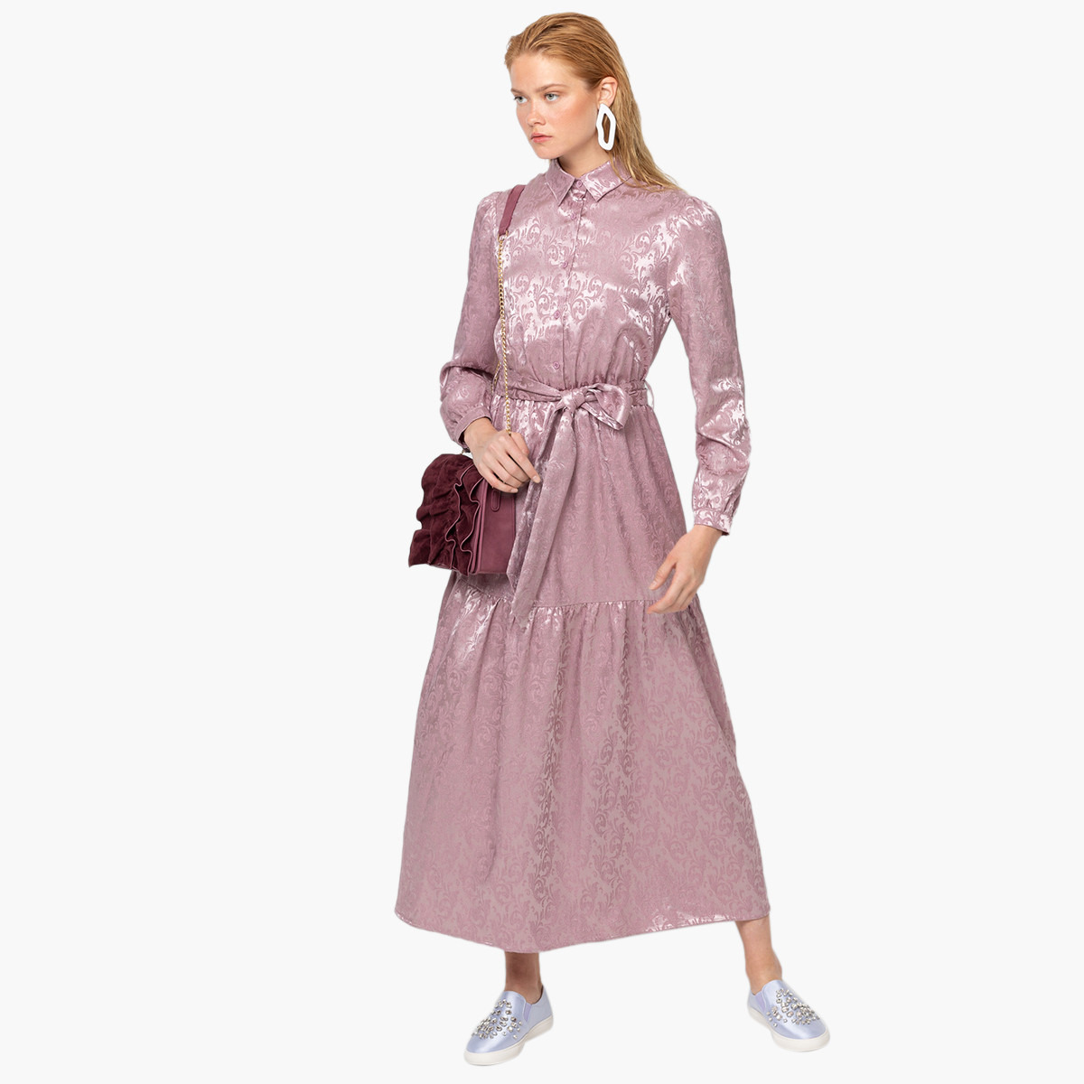 فستان إيه لاين ميدي بطبعات بيزلي و حزام خصر من رينا-women-clothing-dresses-image-3